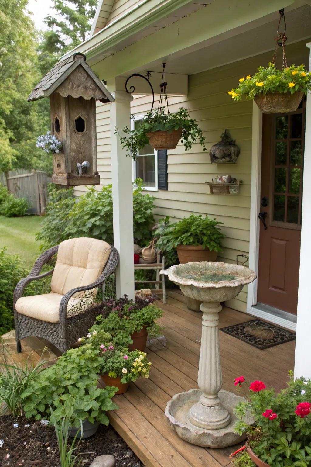 A birdwatcher's retreat on a tiny veranda.