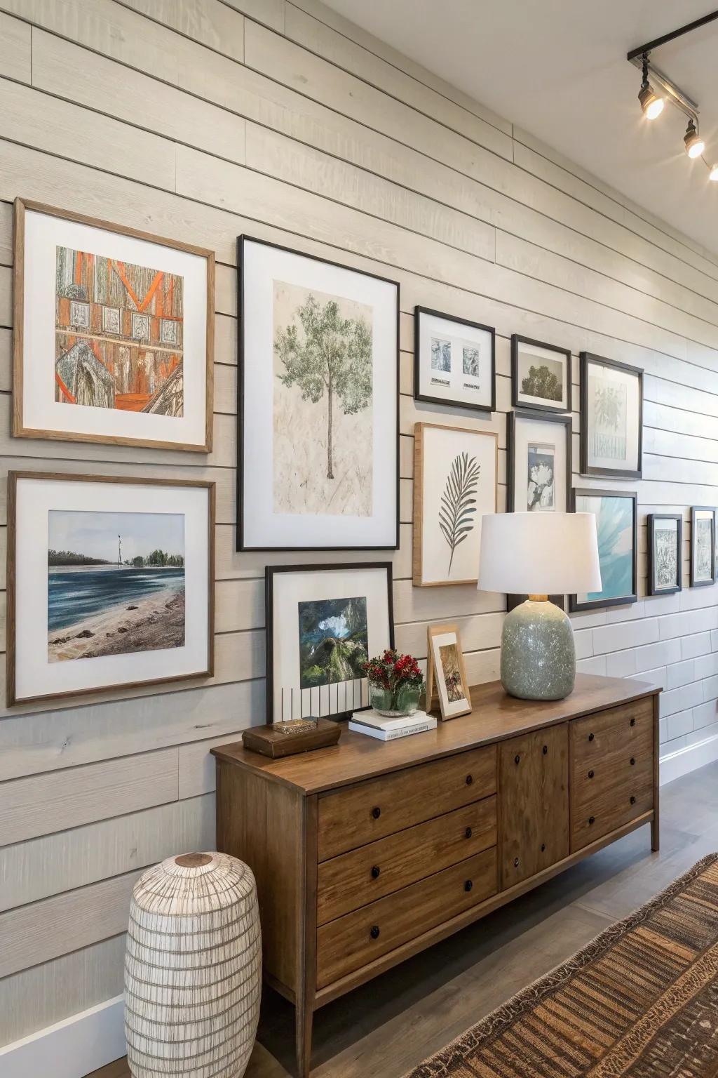 Plank walls are the ideal backdrop for art exhibits.