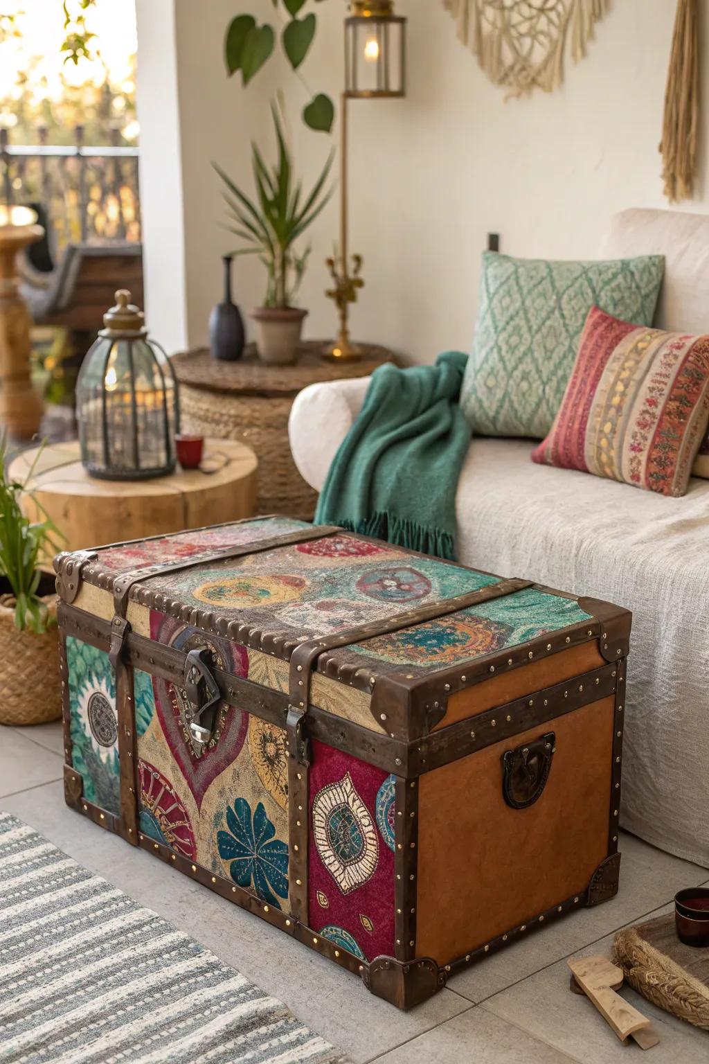 Eclectic motifs infuse bohemian flair into your treasure chest.