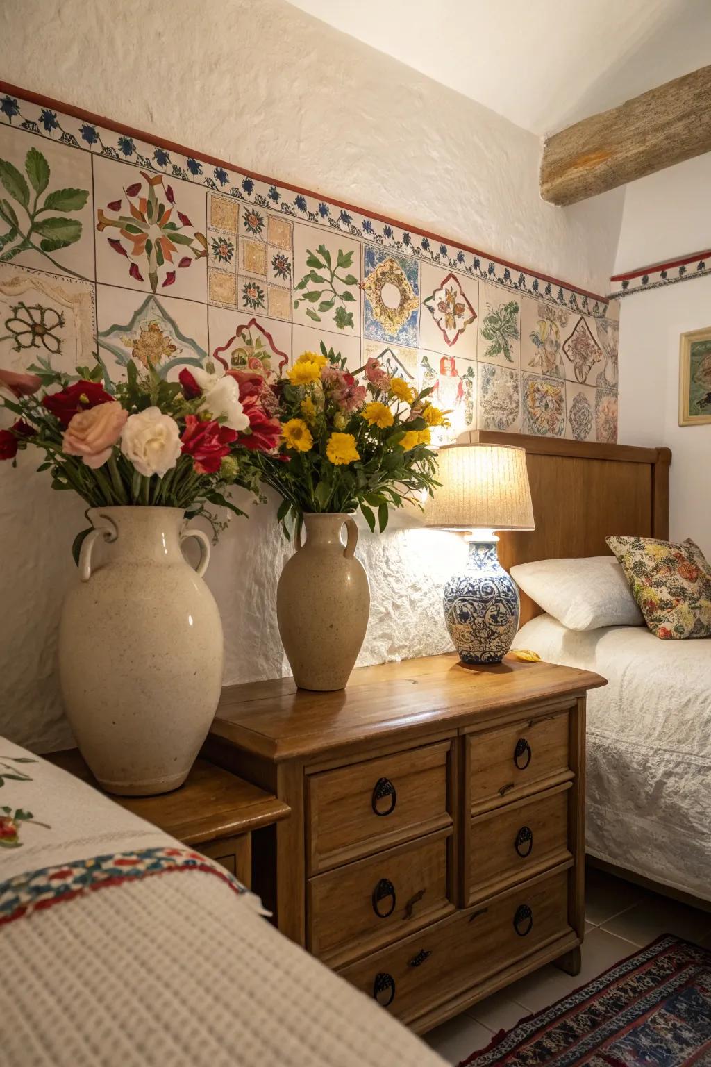 Ceramic embellishments infuse color and artisanal appeal into your decor.