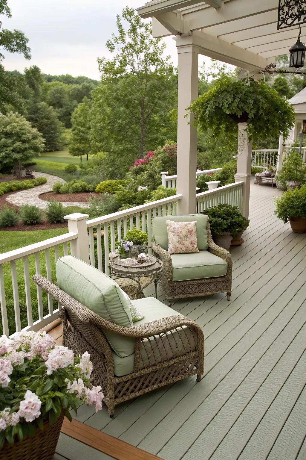 Gentle moss and cream offer a serene and tranquil deck experience.