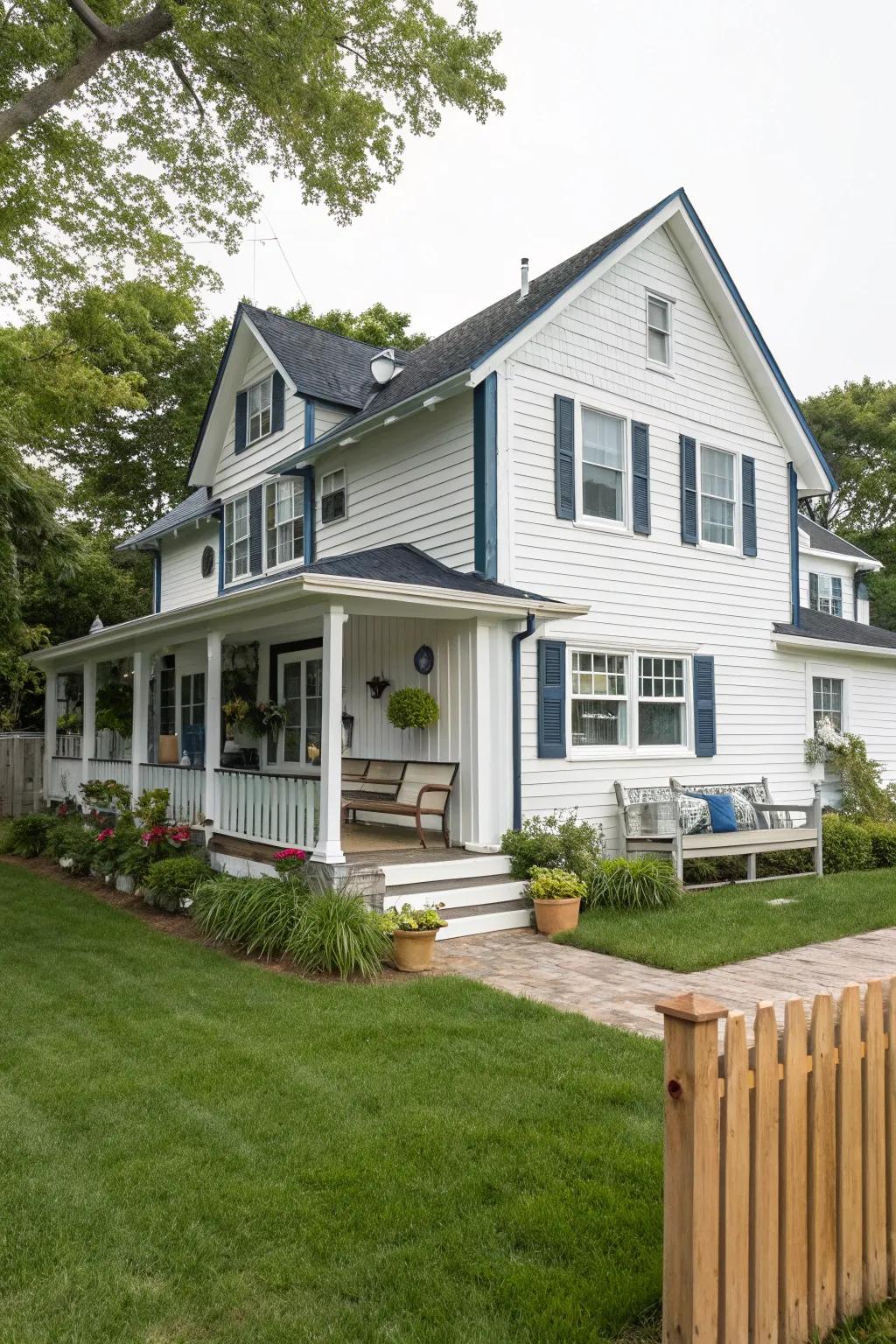 White and ocean offer a traditional nautical atmosphere.