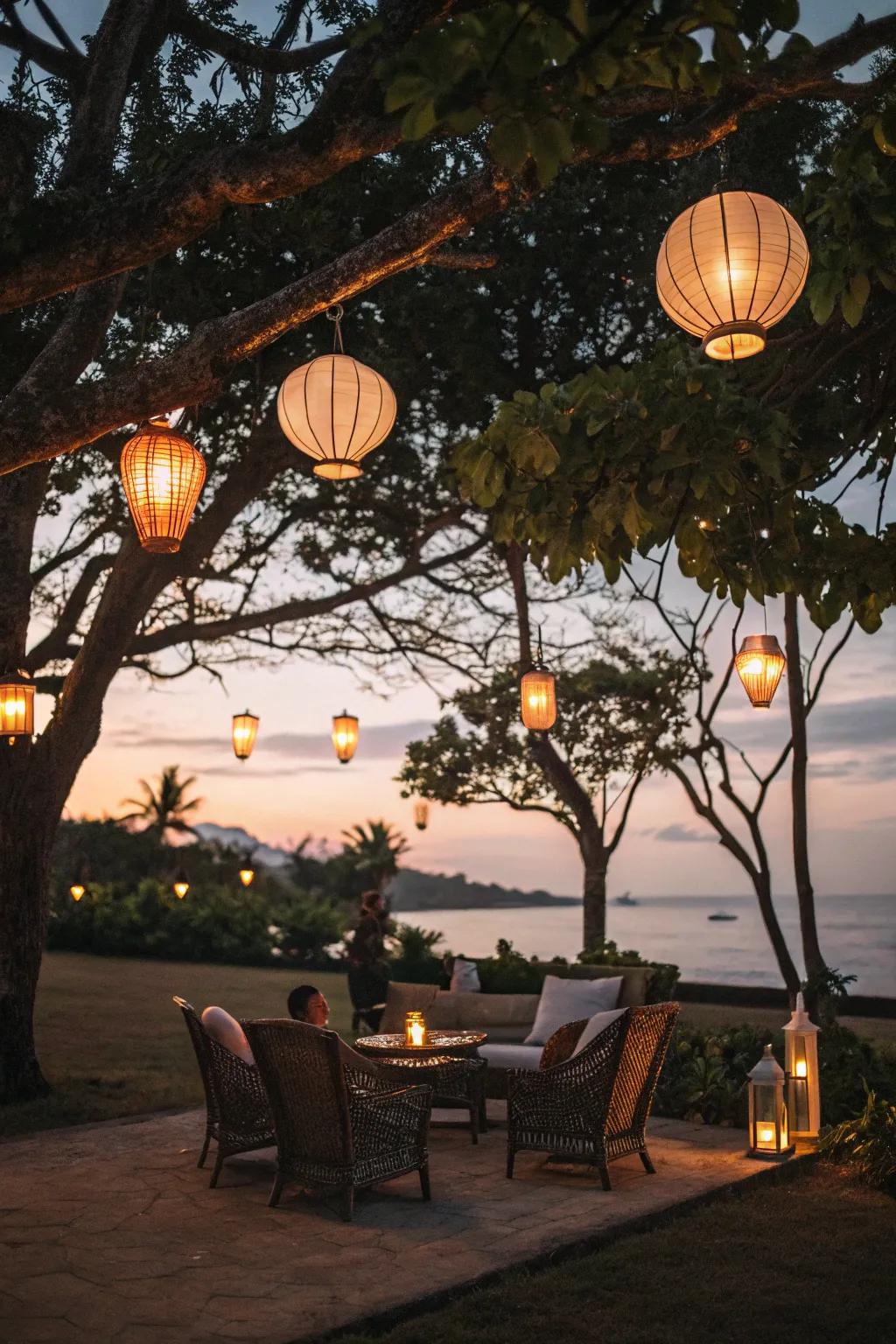 Dangling lanterns append a hint of enchantment to your tree-side evenings.