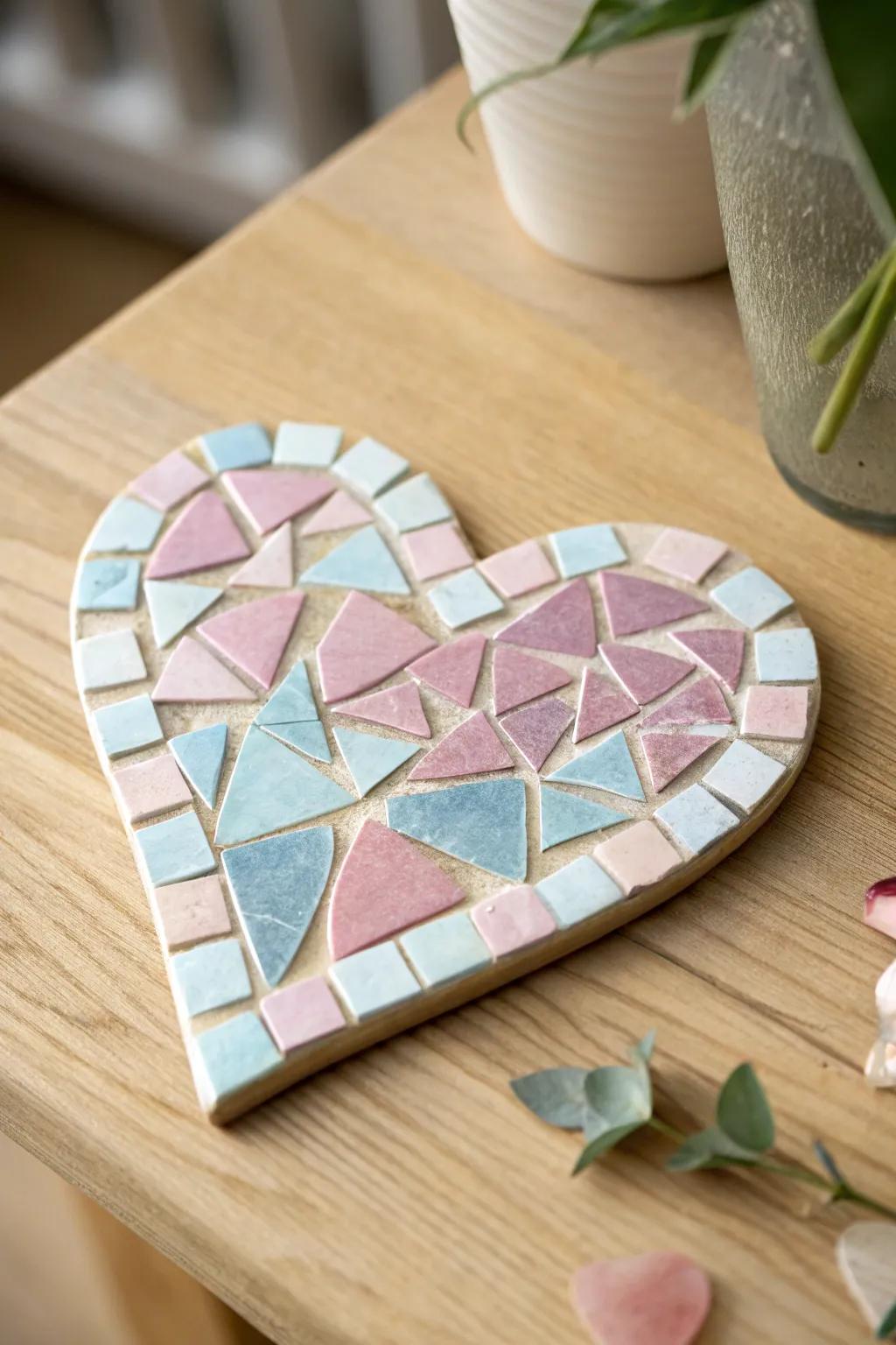 Handcrafted elegance: Add a touch of love to your table with these heart mosaic coasters.