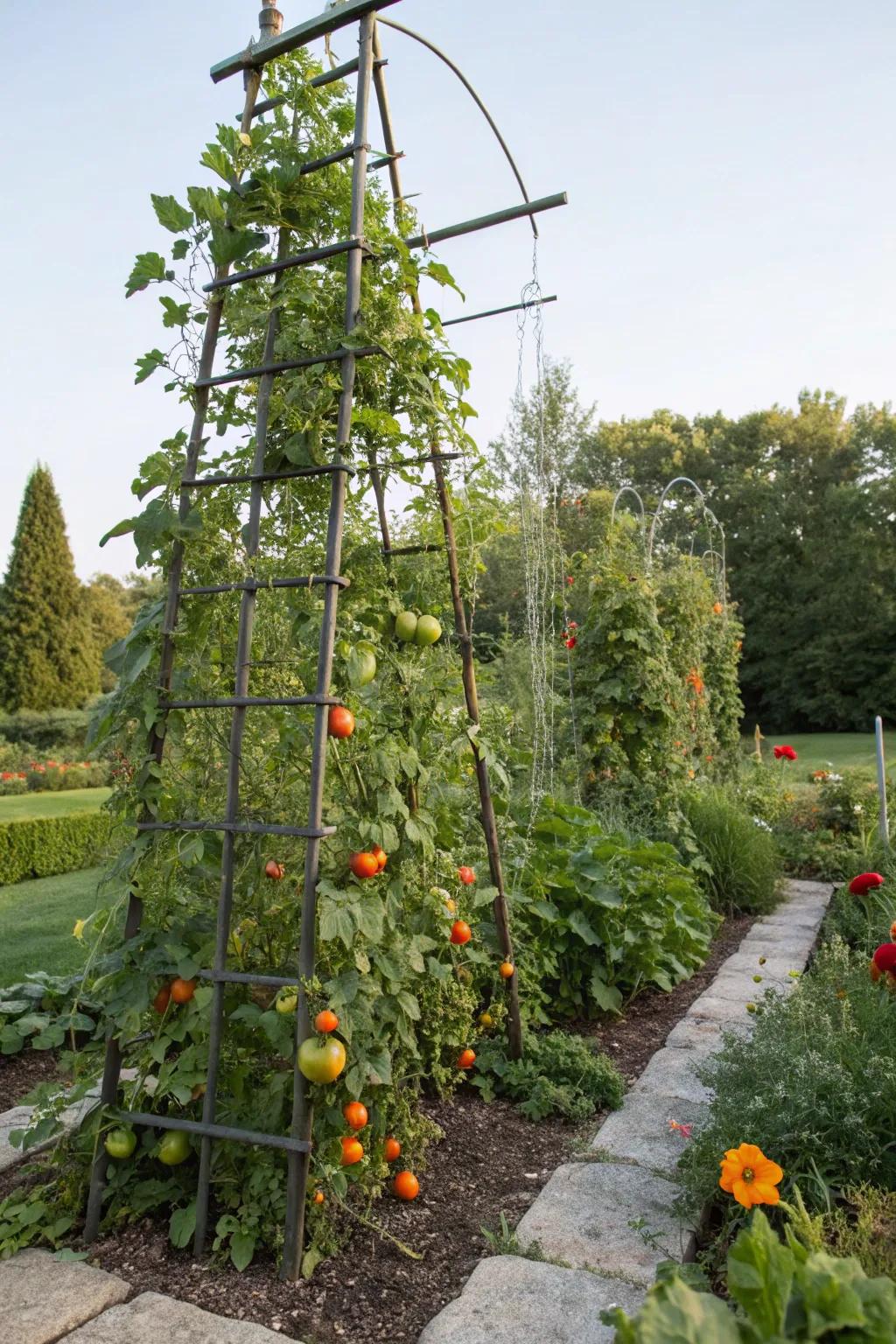 Livestock panel trellises supply strength and support.