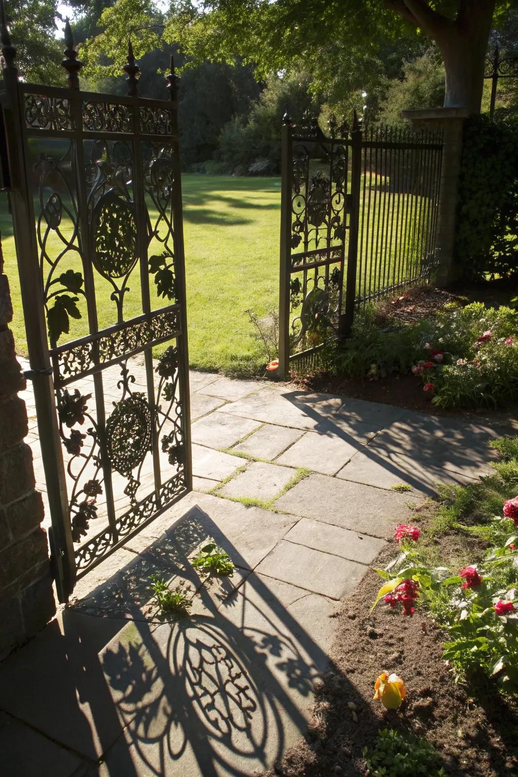 Ornamental etchings that introduce artistic flair to the gate.