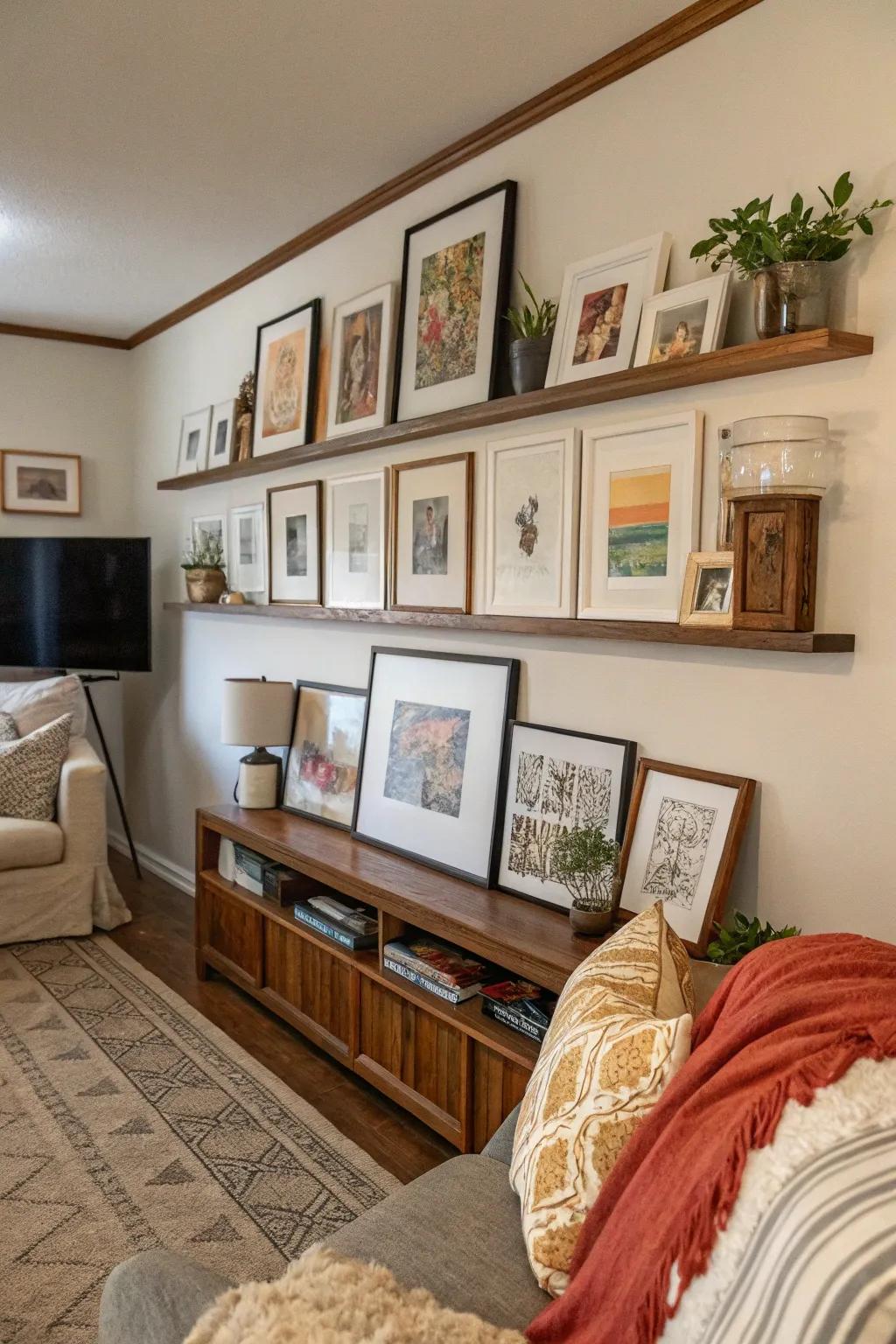 A spirited gallery wall implemented through shelving