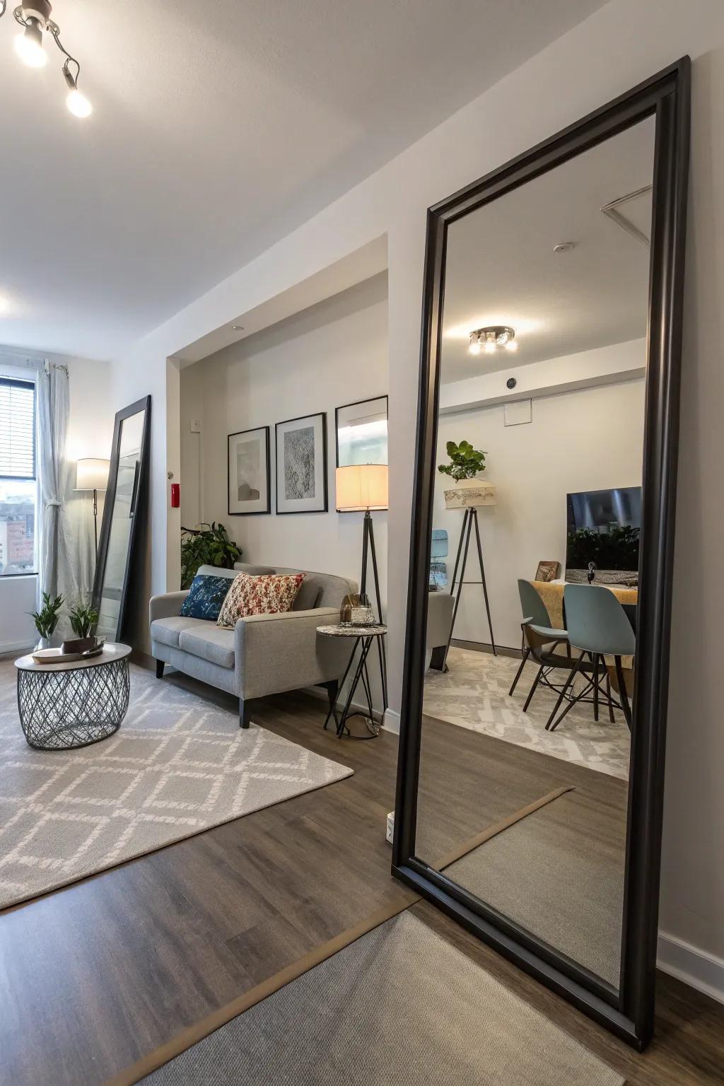 Mirrors are your best bet for a roomy vibe.