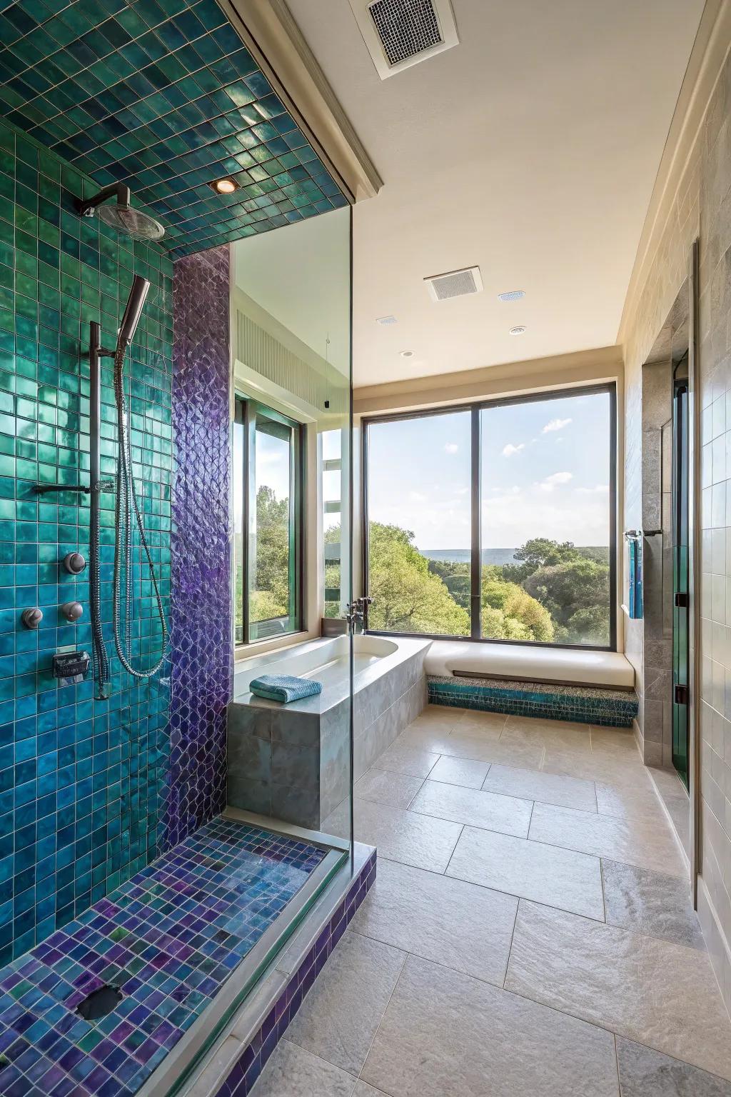Rich-hued tiles add drama and opulence to your shower.