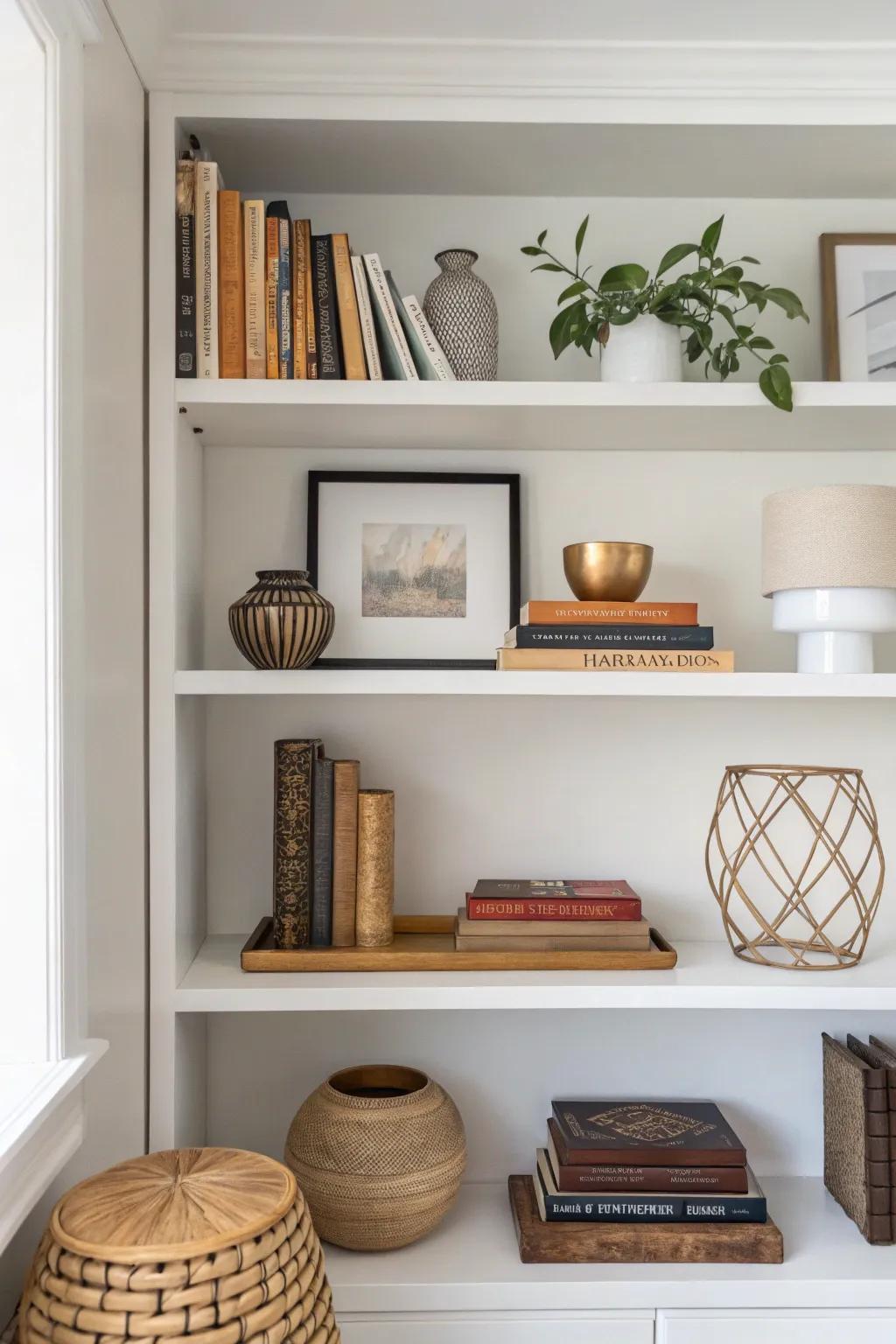 Pared-down shelving implementations facilitate the ascendancy of individual compositions.