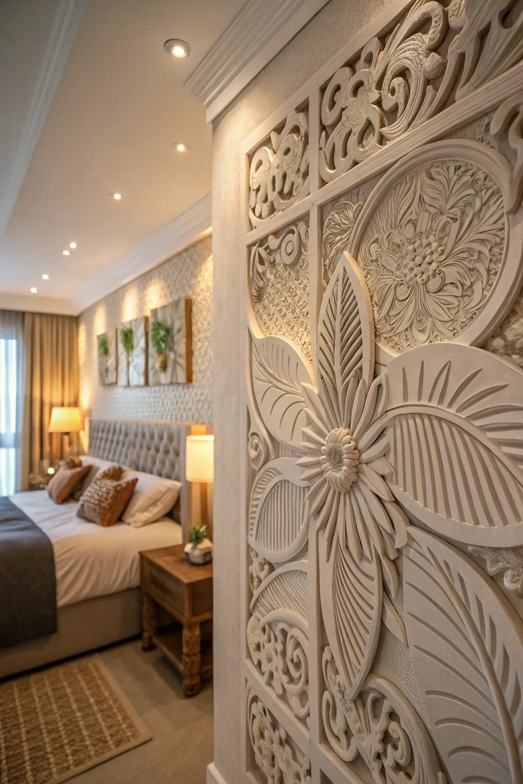 Three-dimensional artistry enhances dimension and visual intrigue.