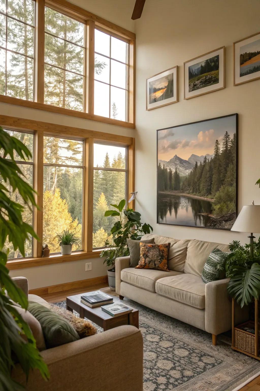 Art inspired by nature infuses tranquility and aesthetics indoors.