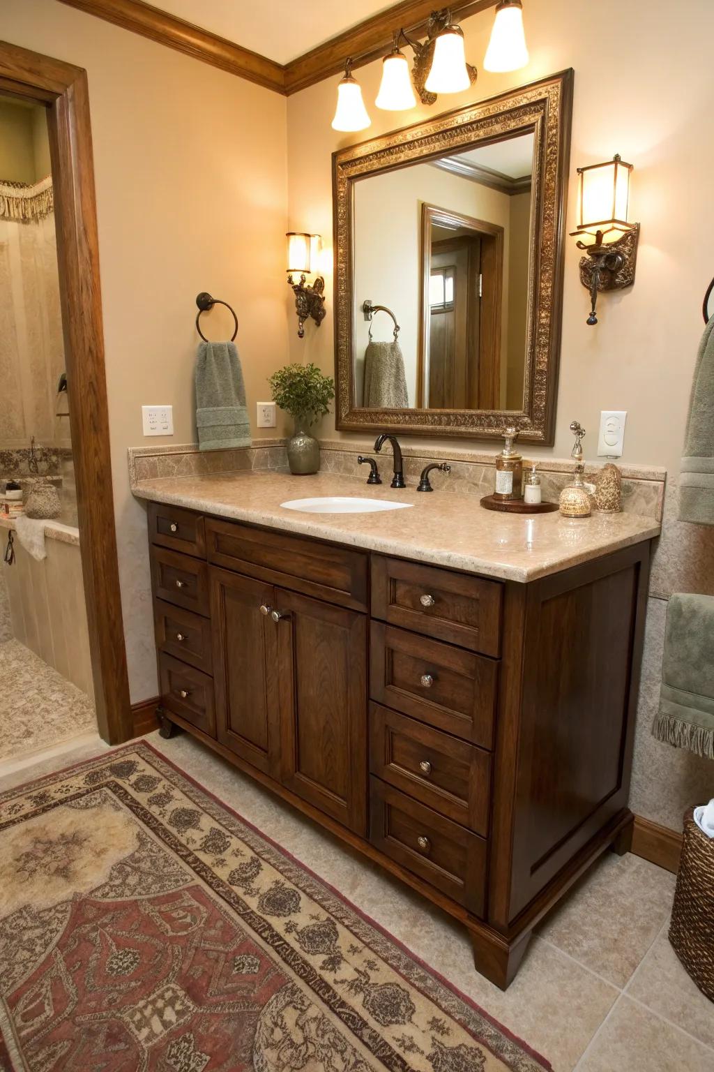 Delicate, rounded perimeters evoke an inviting and sophisticated bathroom ambiance.