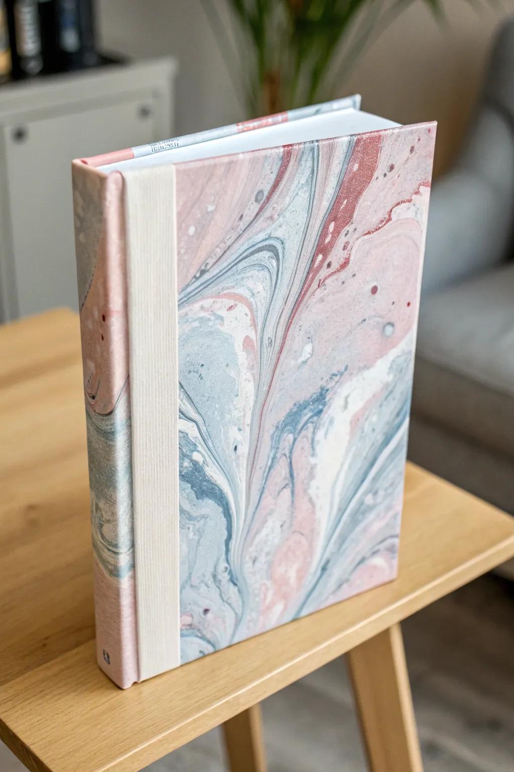 Transfigure your bookshelf into a breathtaking artistic tableau, enabled by marbled book covers interweaving straightforwardness and elegance.