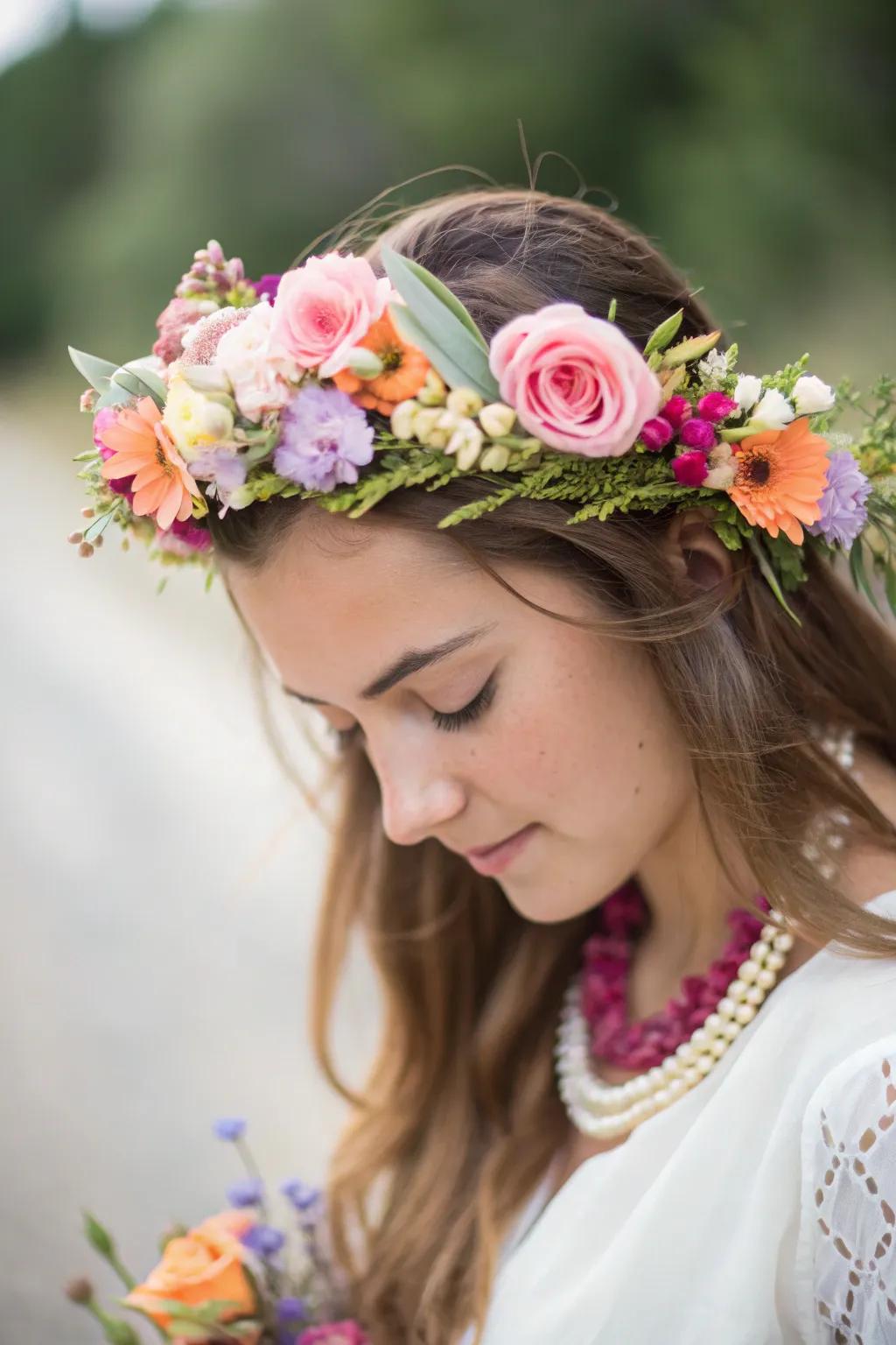 Customized floral circlet adorned with colorful blossoms