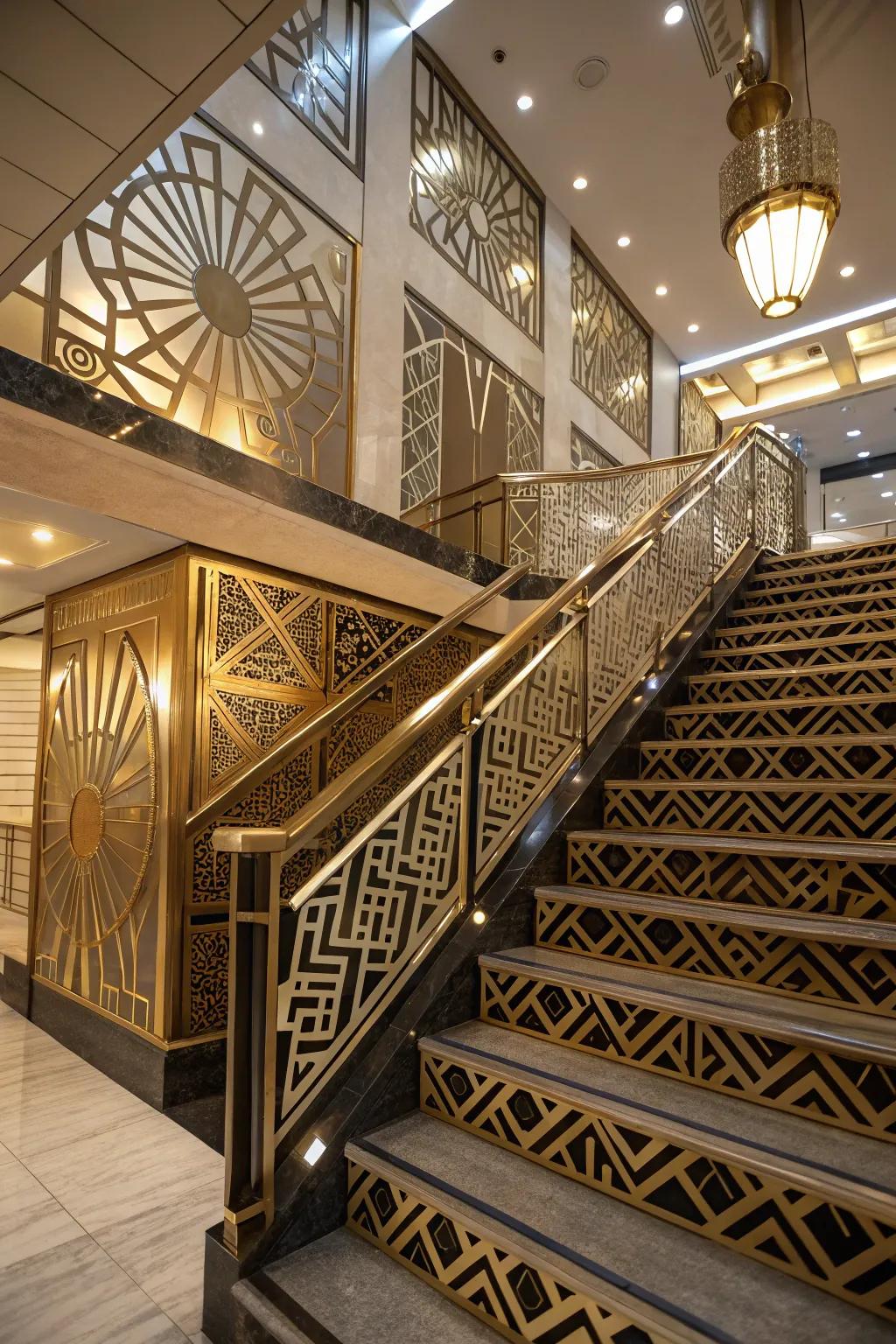 Artistic ornamental design aesthetic contributes a daring, captivating assertion to this stairwell.