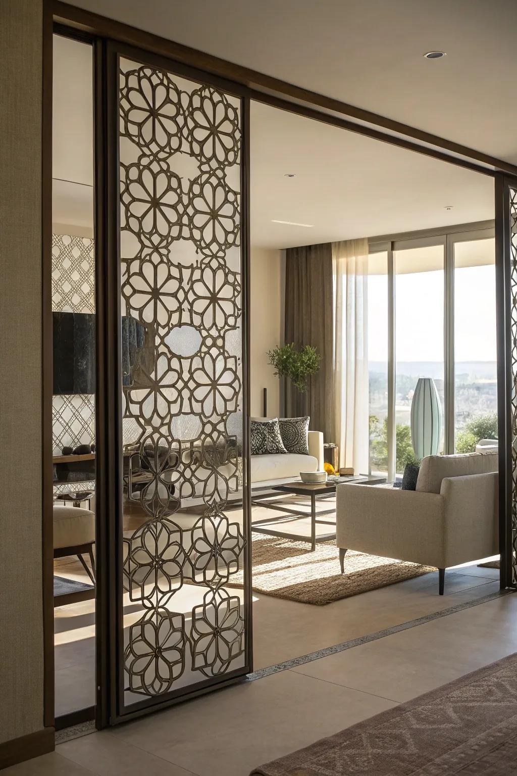 Decorative window screens provide a unique and artistic solution.