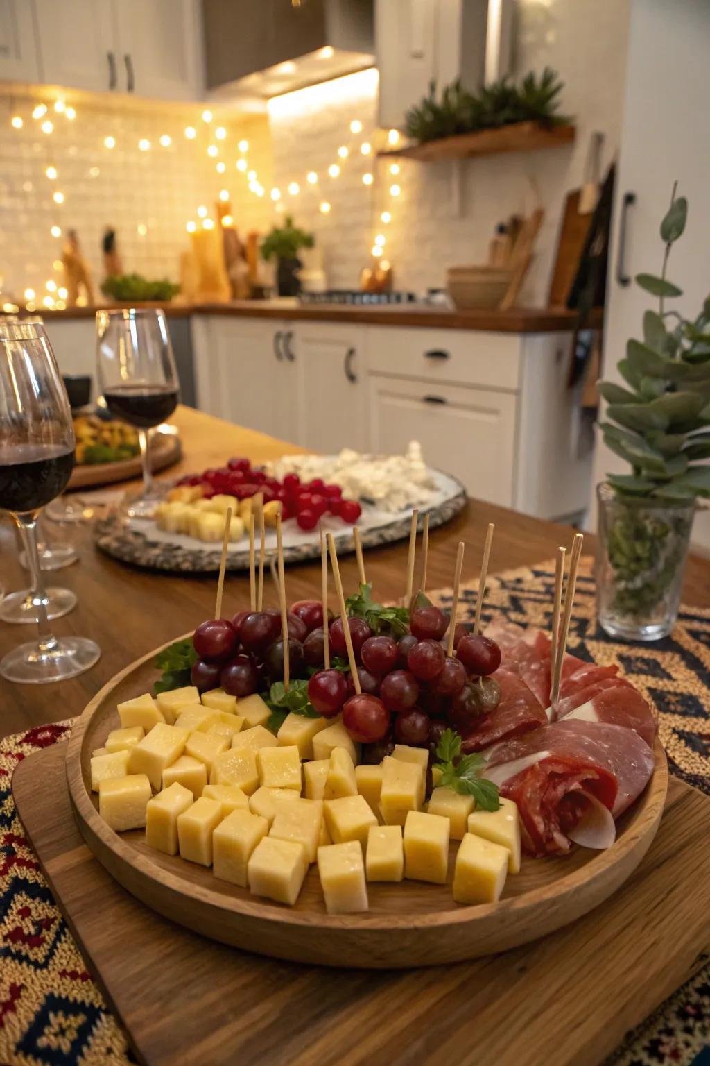 Skewers offer a convenient and flavorful option for attendees.