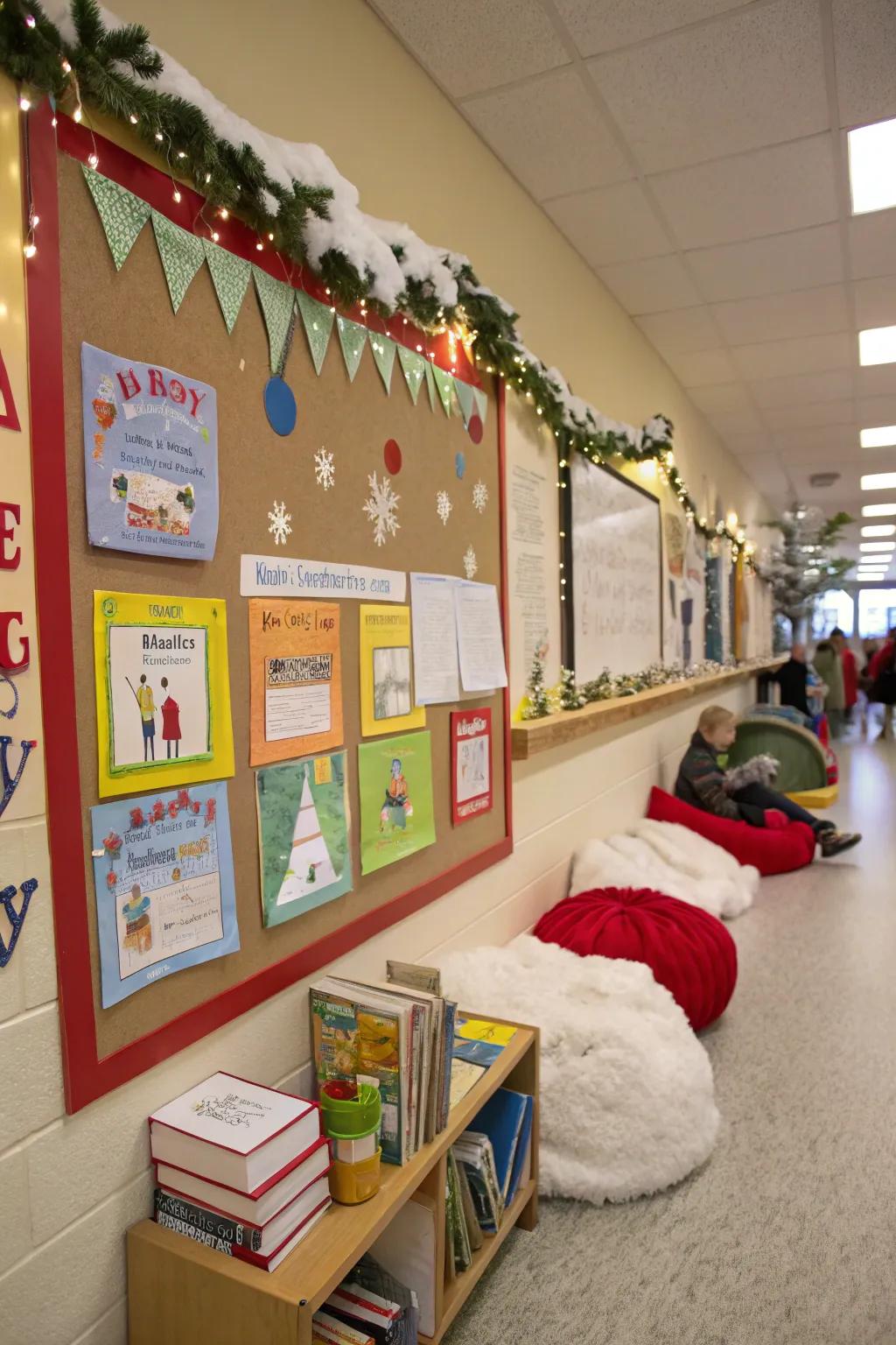 A snowy narrative hour beckons children to peruse books.