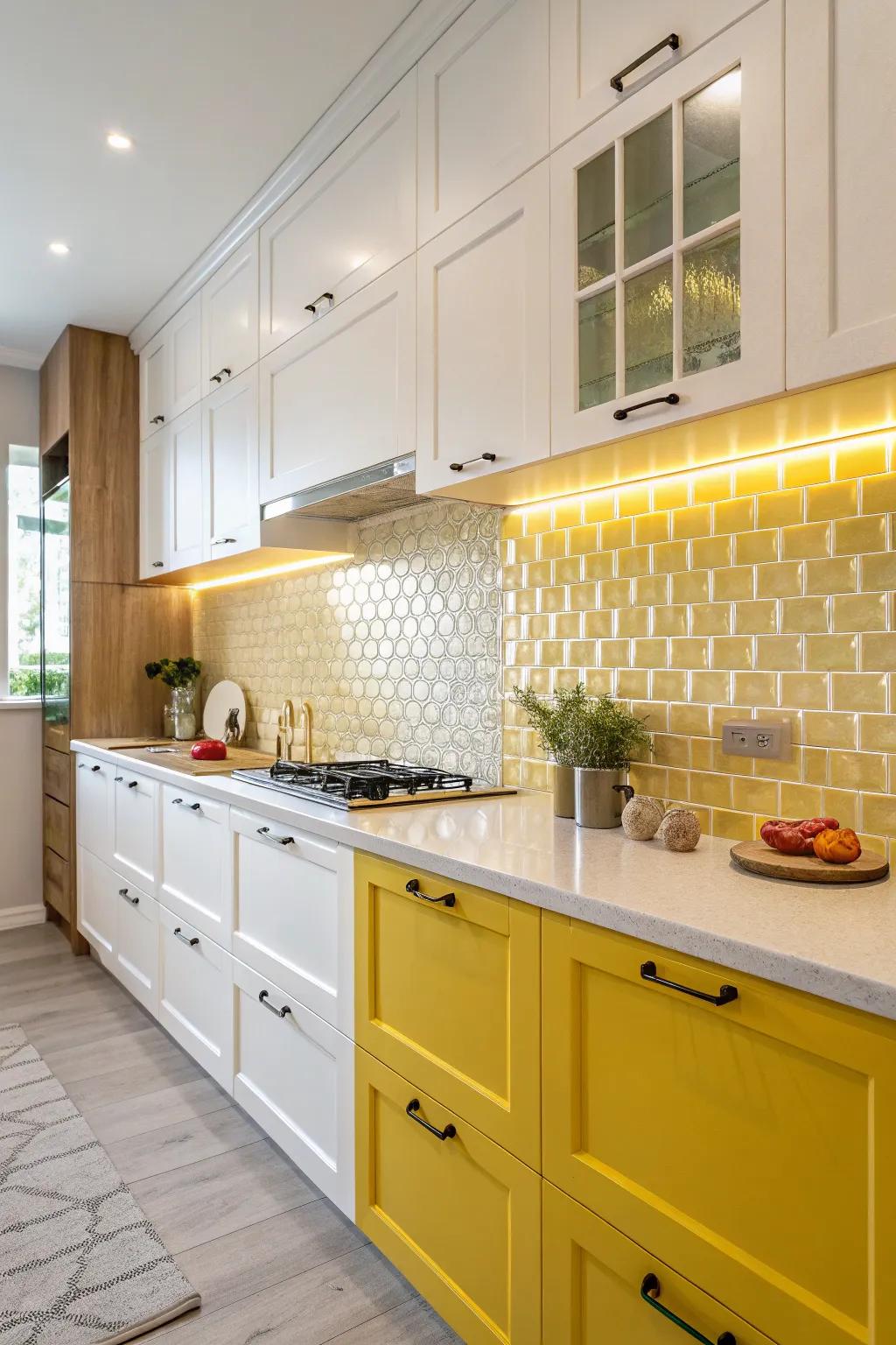 A double tint backsplash designs a striking visual impact.