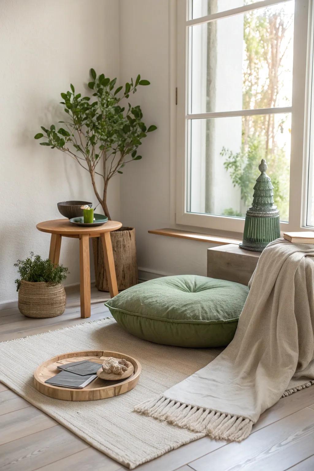 Discover peace in your personalized contemplation nook 🌿 #MeditationSpace #ZenCorner
