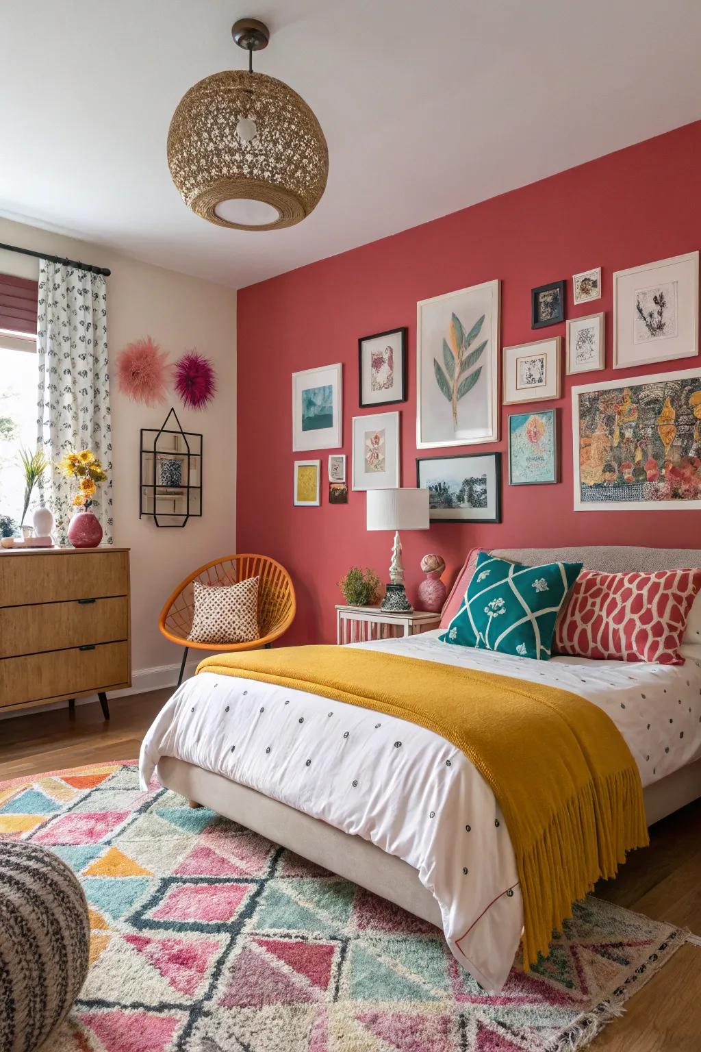 A daring accent partition that metamorphoses the bedroom's aesthetic.