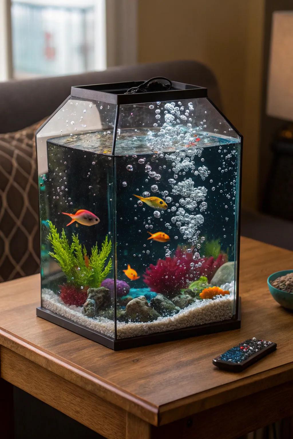 Introduce playfulness to your aquarium through bubbles.
