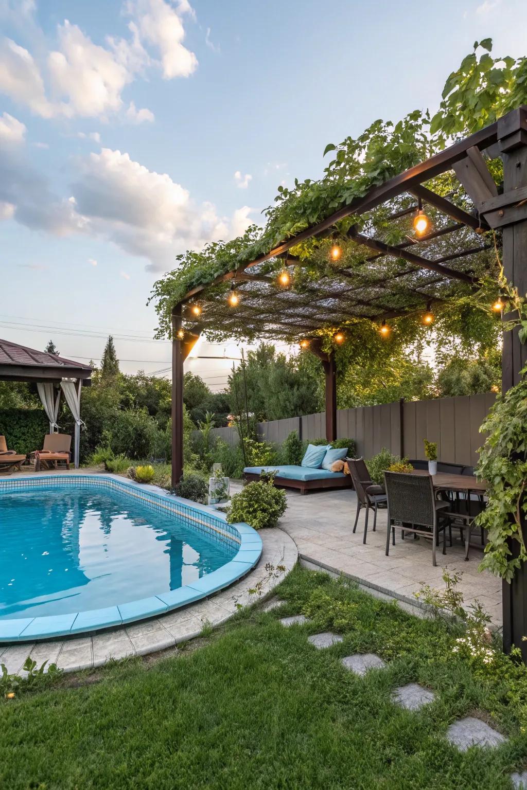 A pergola provides both shade and visual appeal.