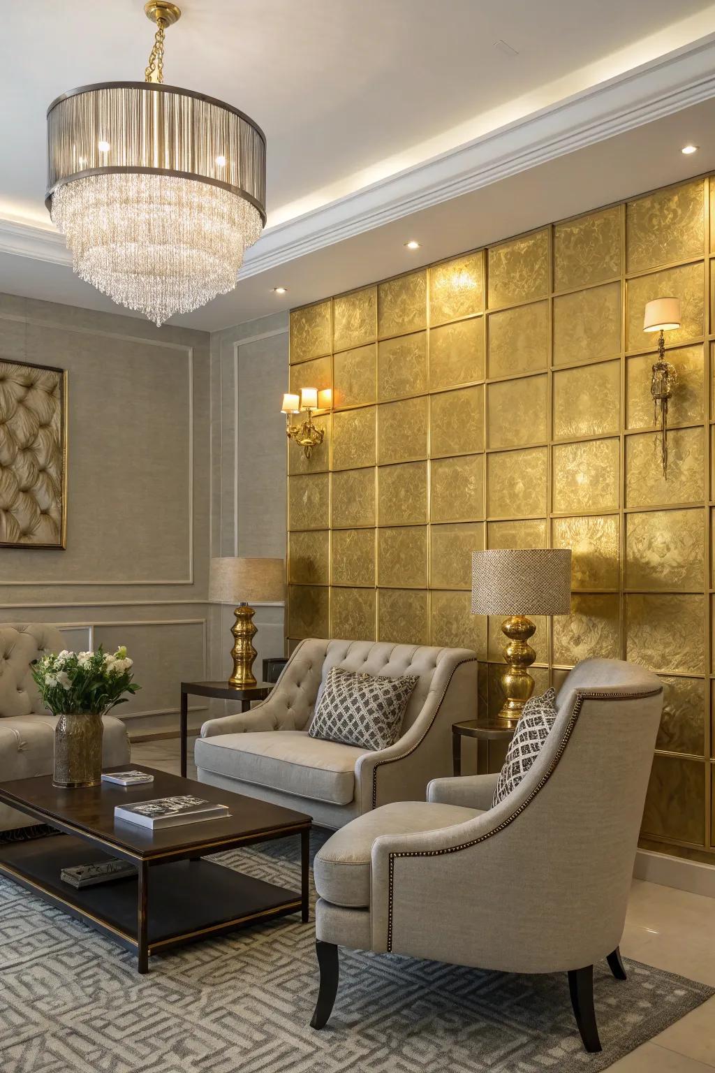 Shimmering accents introduce a glamorous touch to any quarters.