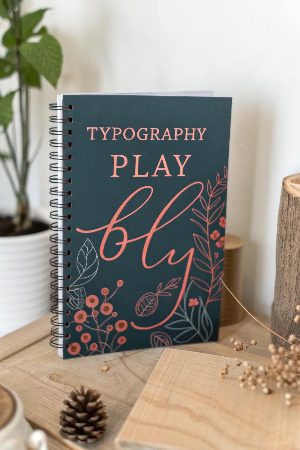 Unleash your creative potential through a Typographic Artistry notebook cover that amalgamates audacious and flowing fonts to engender a stunning minimalist aesthetic.