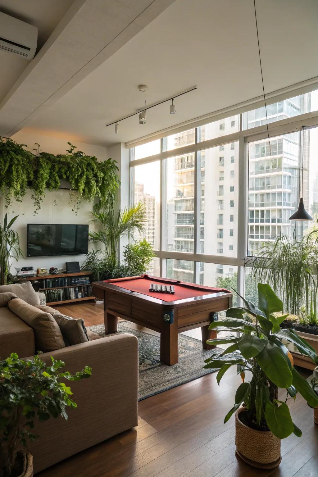 Real plants infuse a revitalizing and vibrant touch into your game room.