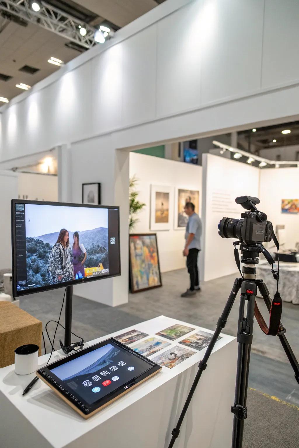 Dynamic digital presentations enhancing the booth.