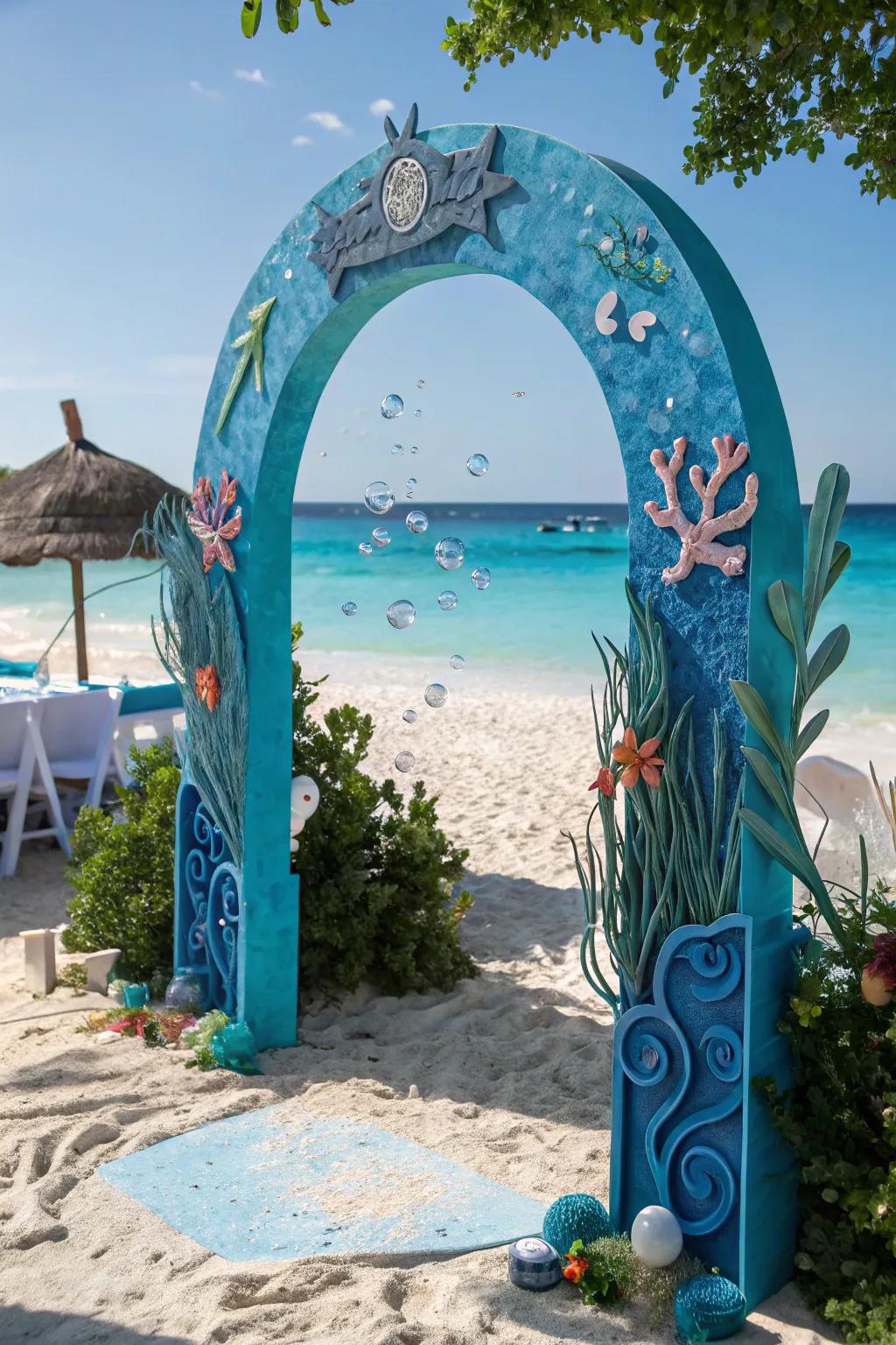 An underwater-themed arch featuring sea-inspired elements for a whimsical touch.