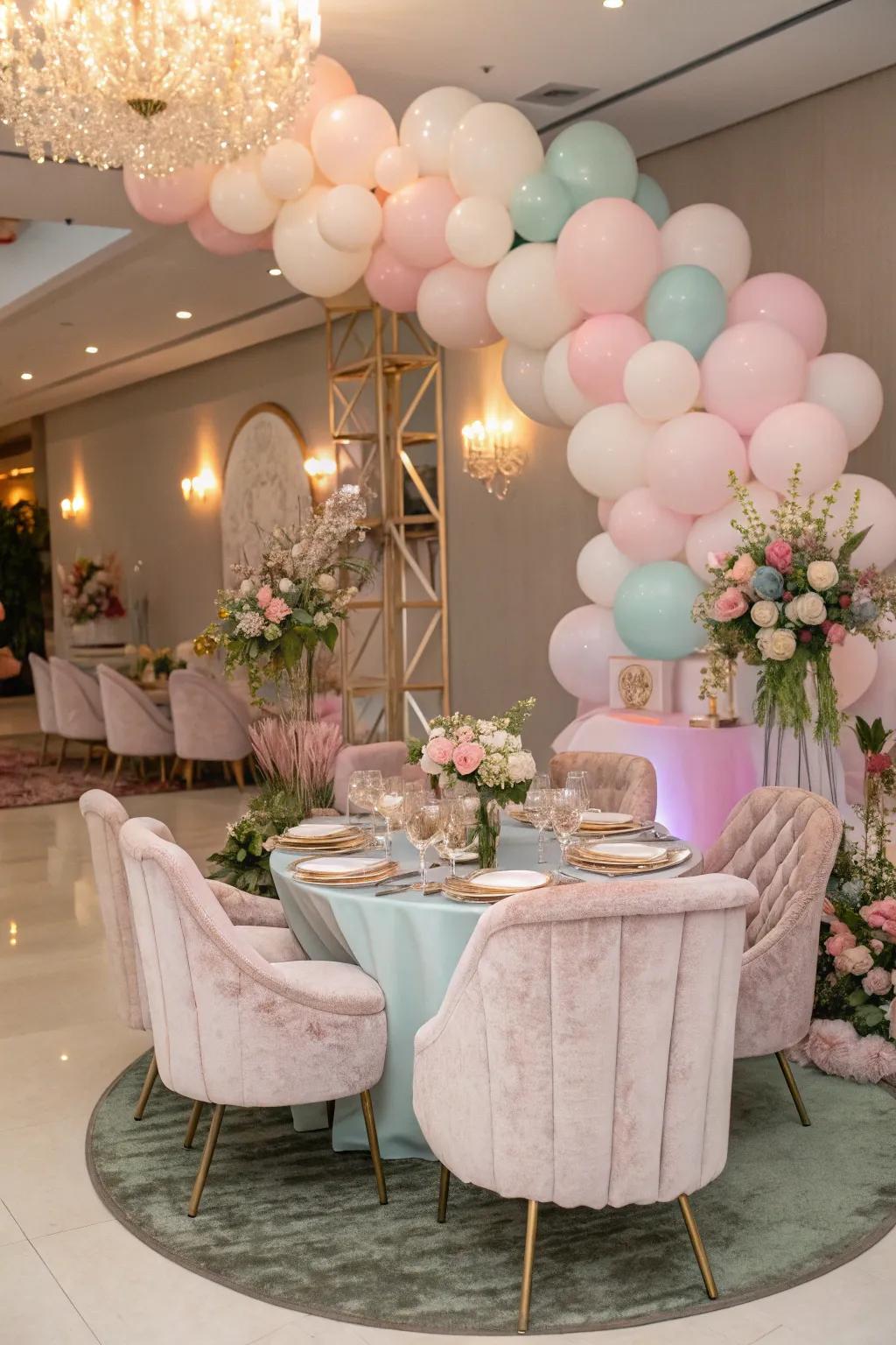 Themed seating arrangement coordinating with the baby shower embellishments.