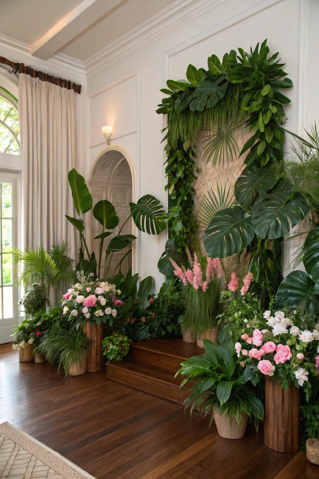 Conceive a natural sanctuary through a foliage backdrop.