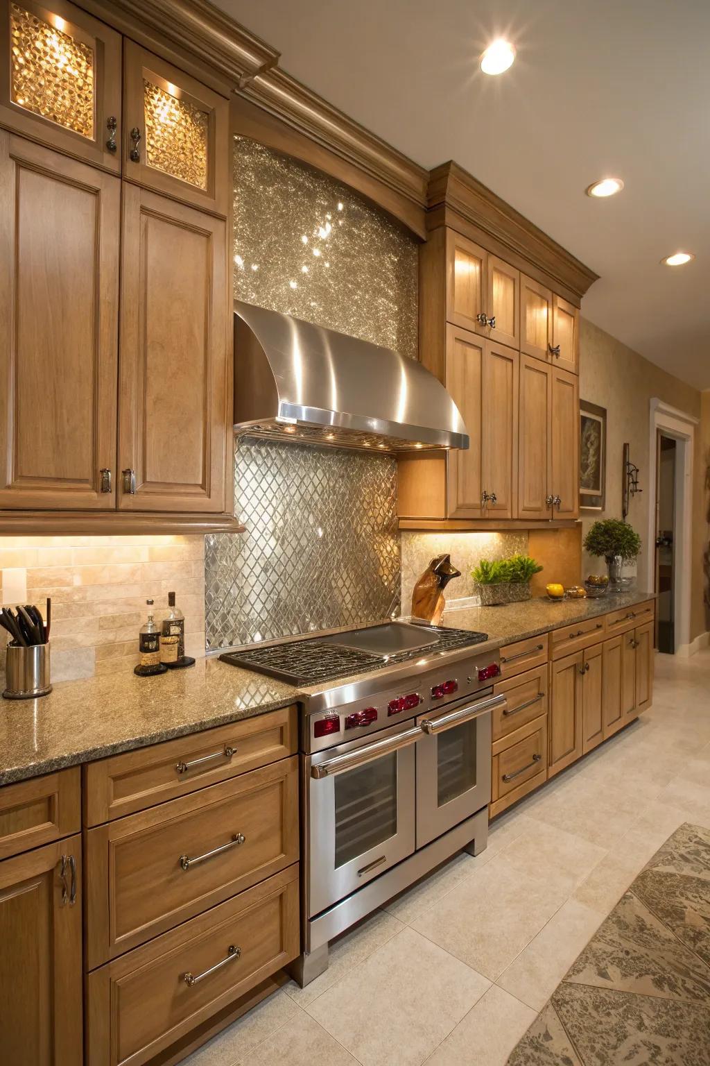 Metallic embellishments introduce a subtle manifestation of glamour to the kitchen.
