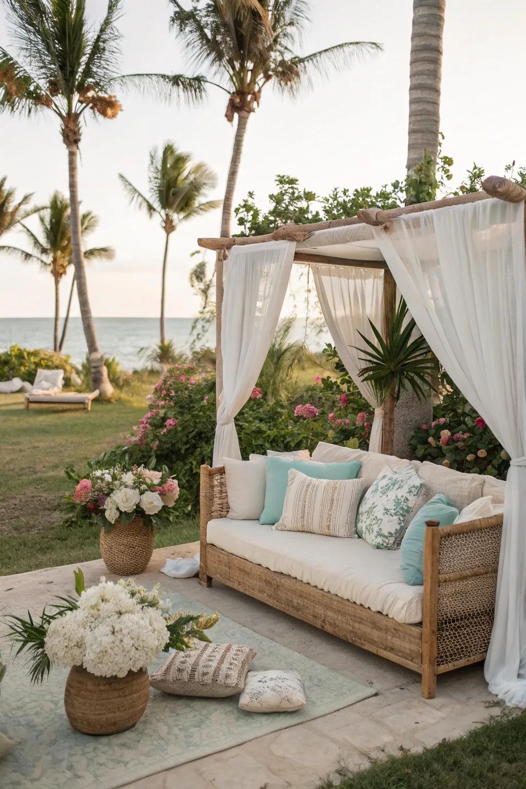 Coastal couches render a breezy, seaside atmosphere to your backyard.