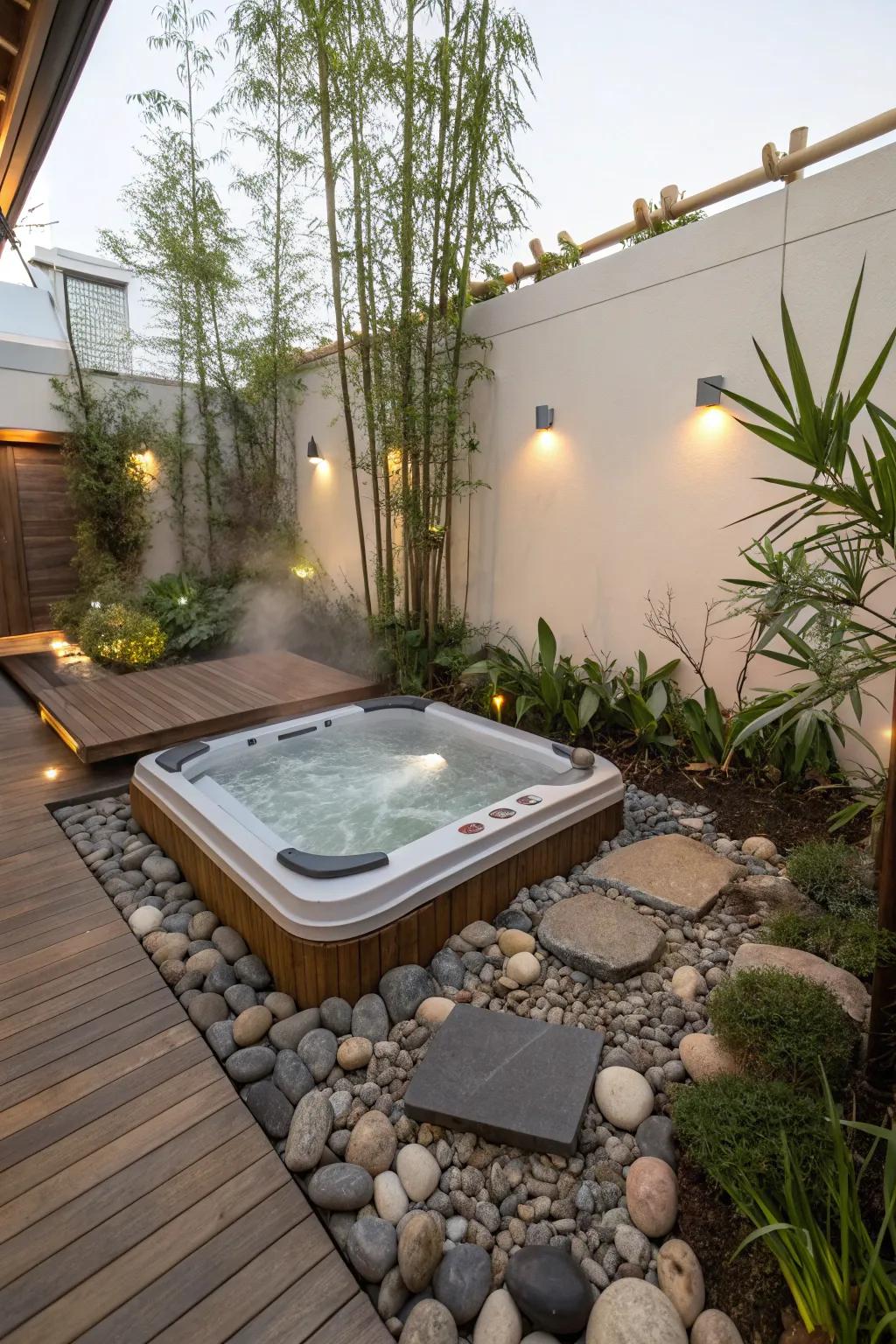 A Zen garden imparts serenity and contemplative allure to your spa expanse.