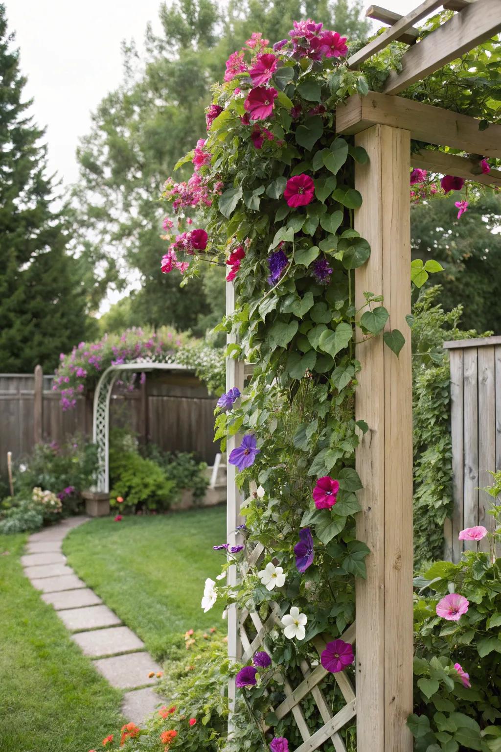 Climbing vines weaving a burst of color.