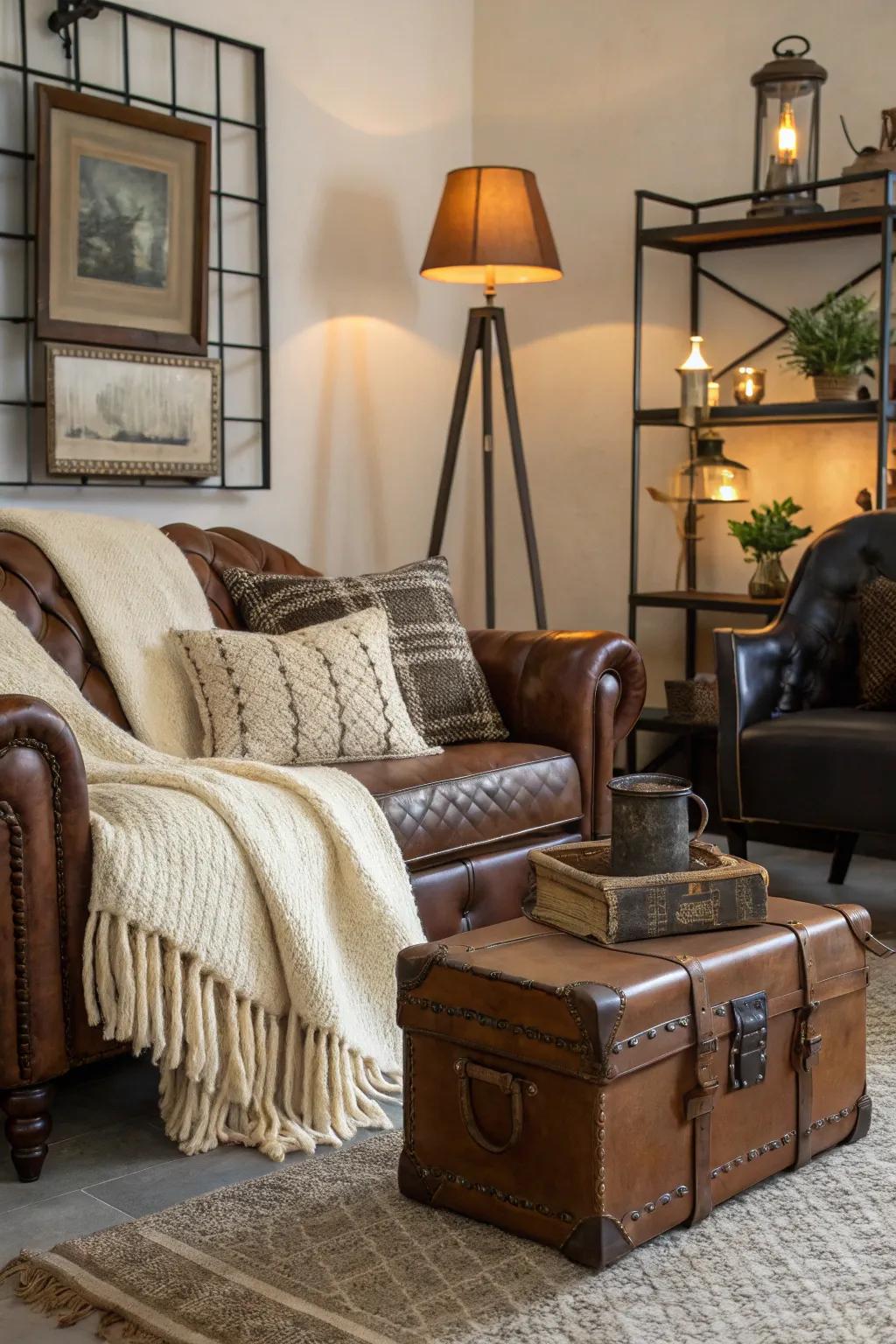 Diverse textures enhance the room's visual appeal