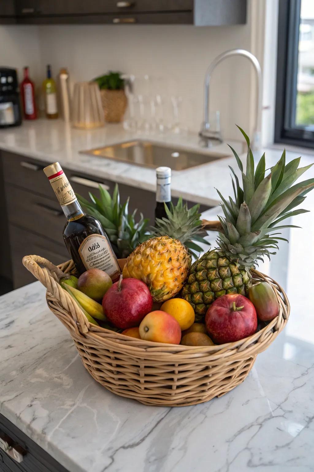 Exotic fruit adornments contribute visual appeal and essence to the parcel.
