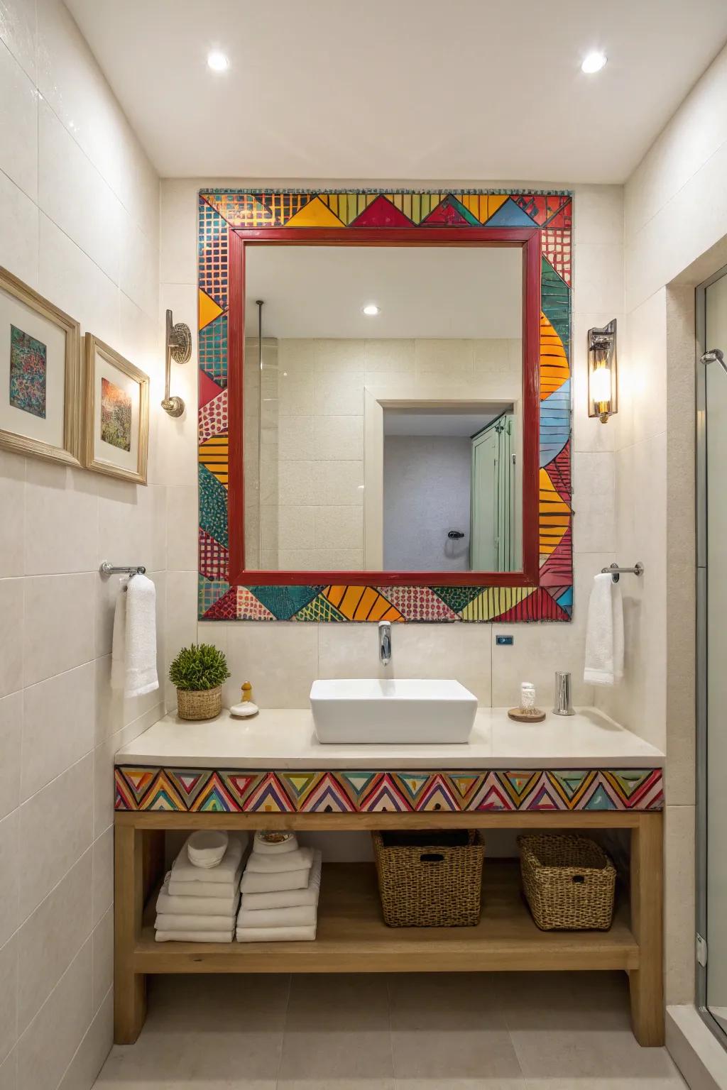 Mirrors can become statement pieces with colorful frames.