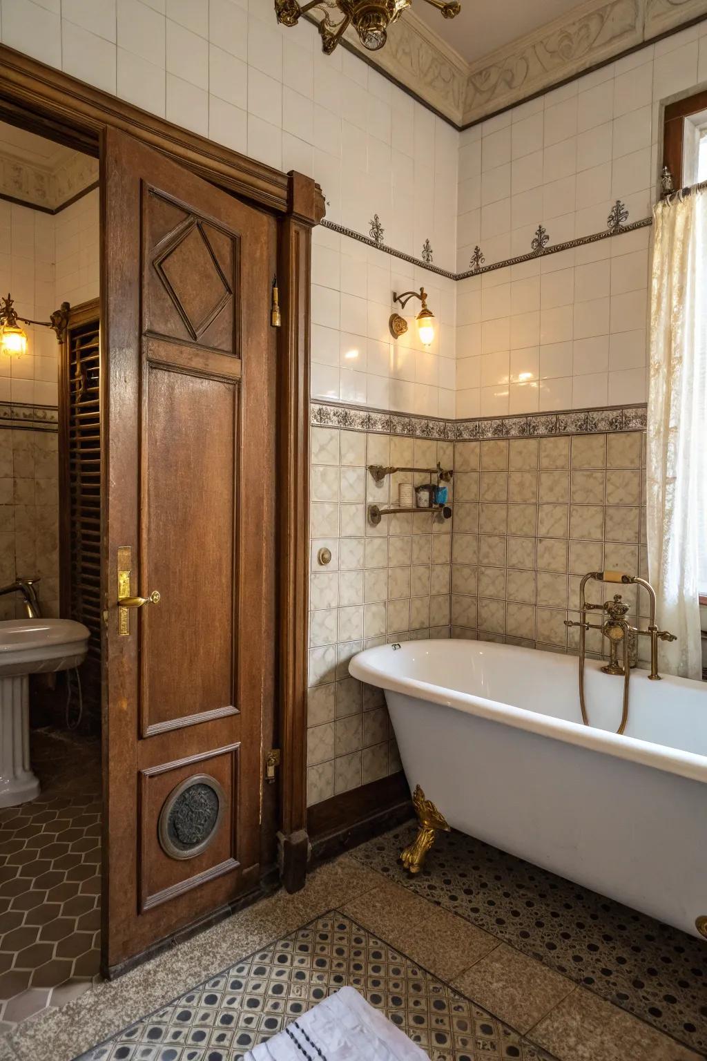Golden details lend antique grace to any bathroom setting.