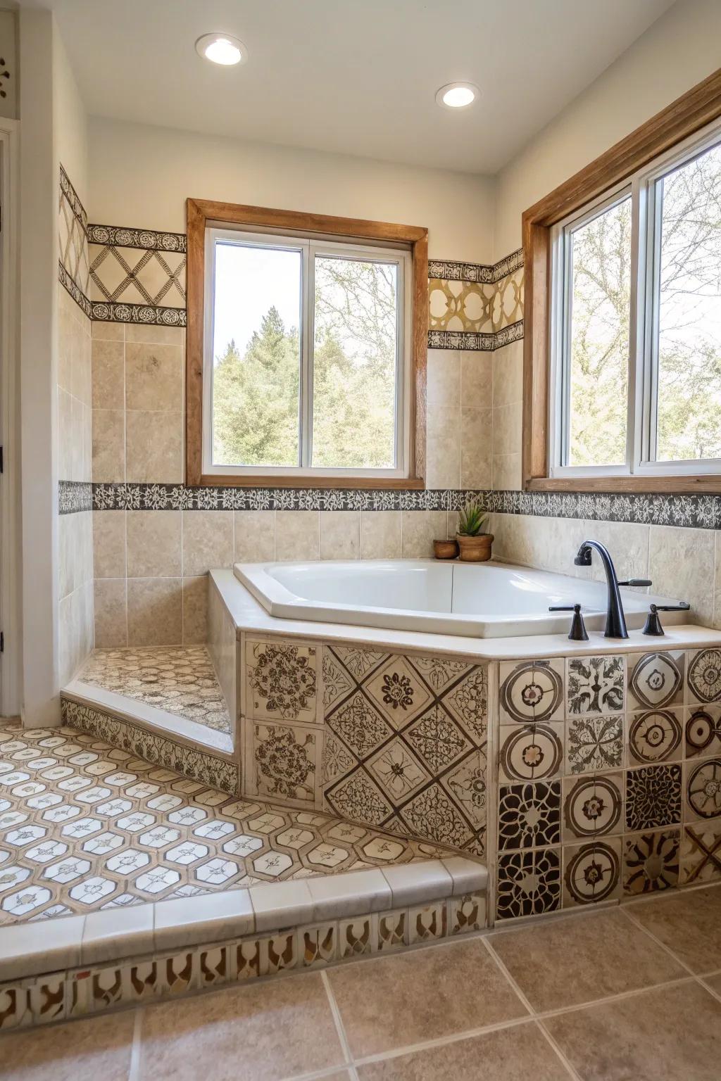 Unique tile patterns add style and character to your bathtub area.