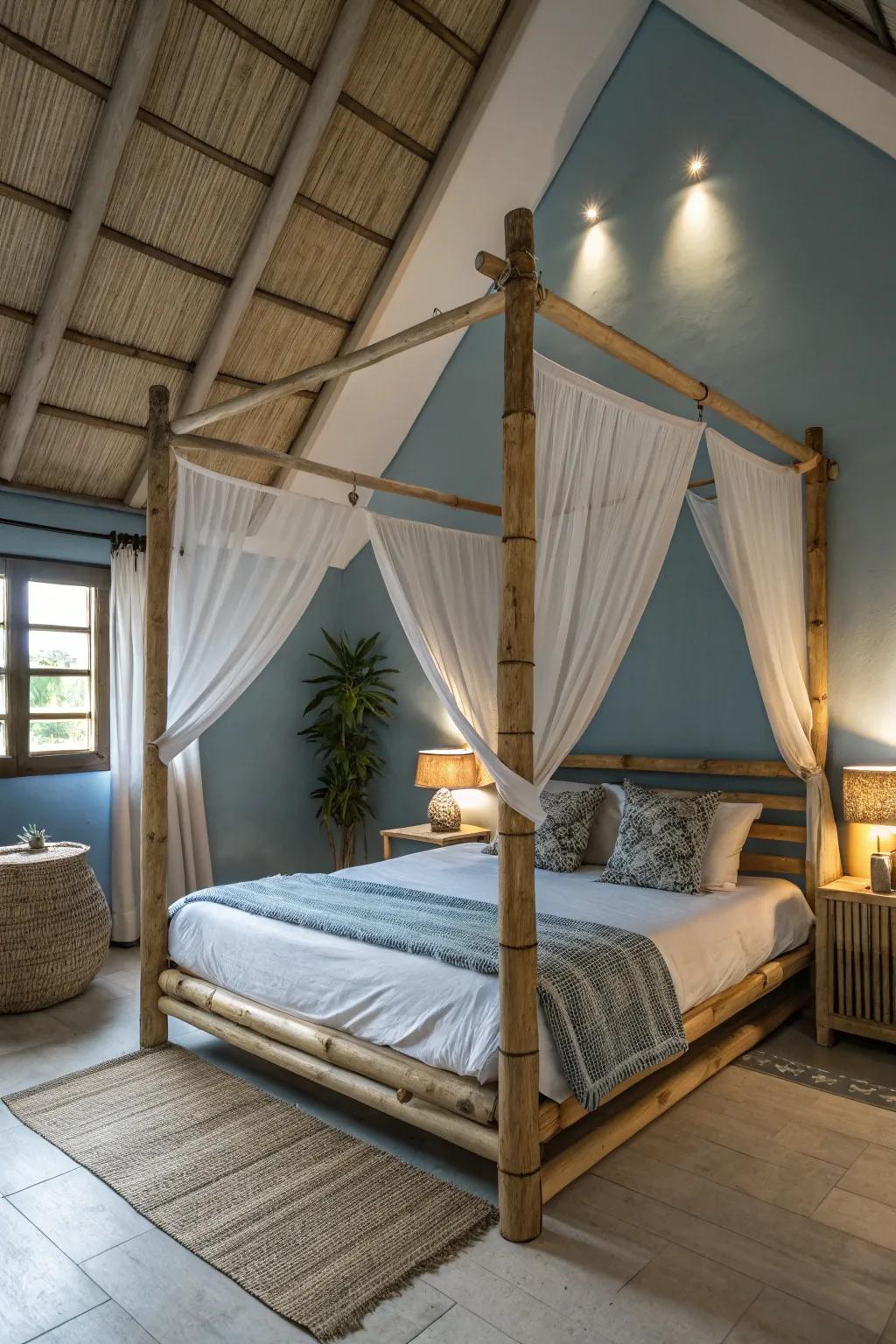 Natural materials infuse the awning with an earthy warmth.