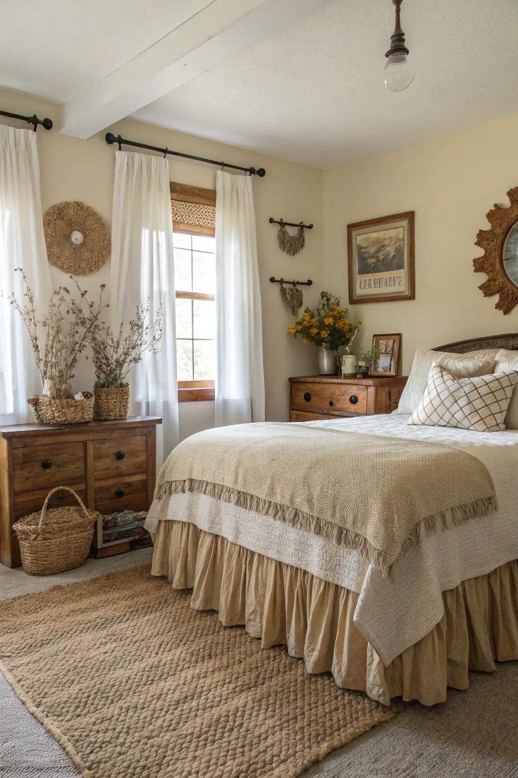 Burlap introduces a rustic charm to any bedroom.