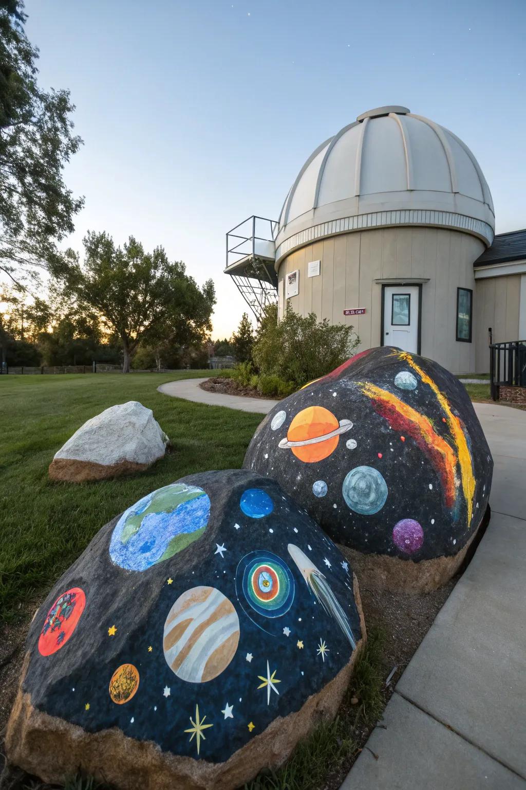 Embark on a cosmic journey with space-inspired stone art.