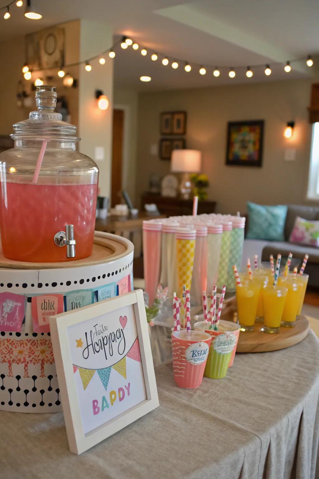 A specialized refreshment center satisfies visitors and harmonizes with the event's scheme.