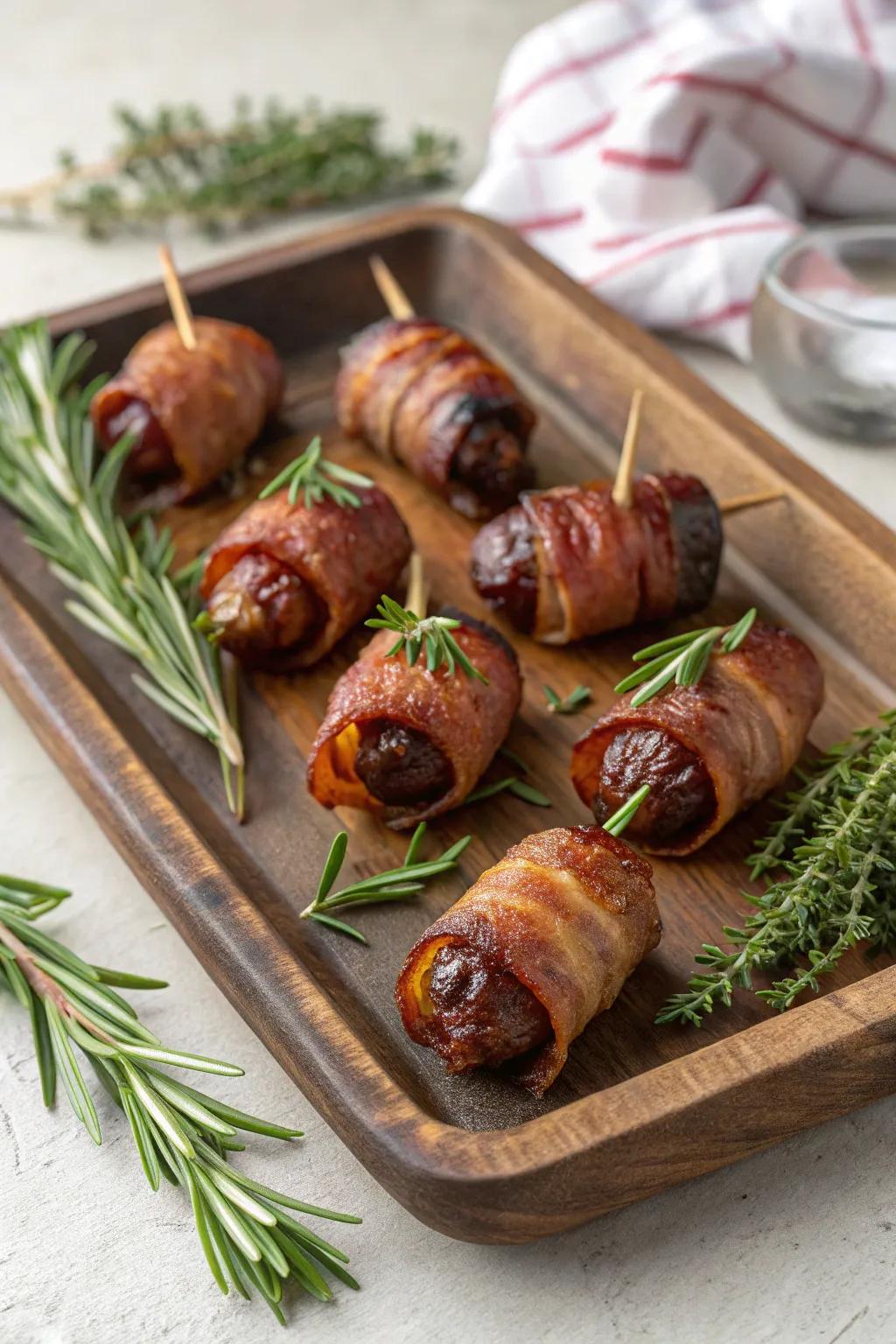 Saccharine and saline slab-pork ensheathed dates, predictably cited among the most coveted selections by attendees.