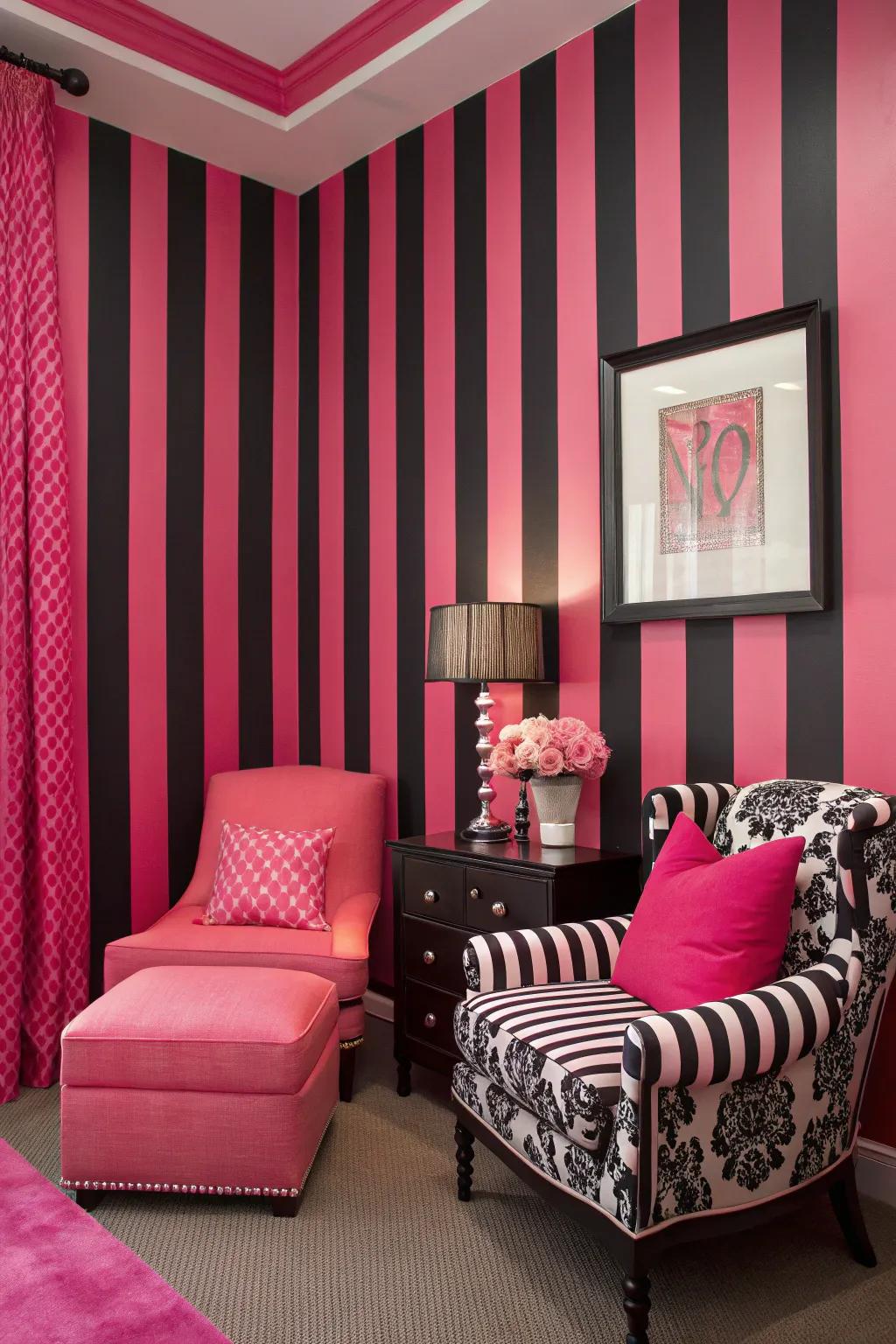 Strong patterns bring a playful and dynamic element to the room.